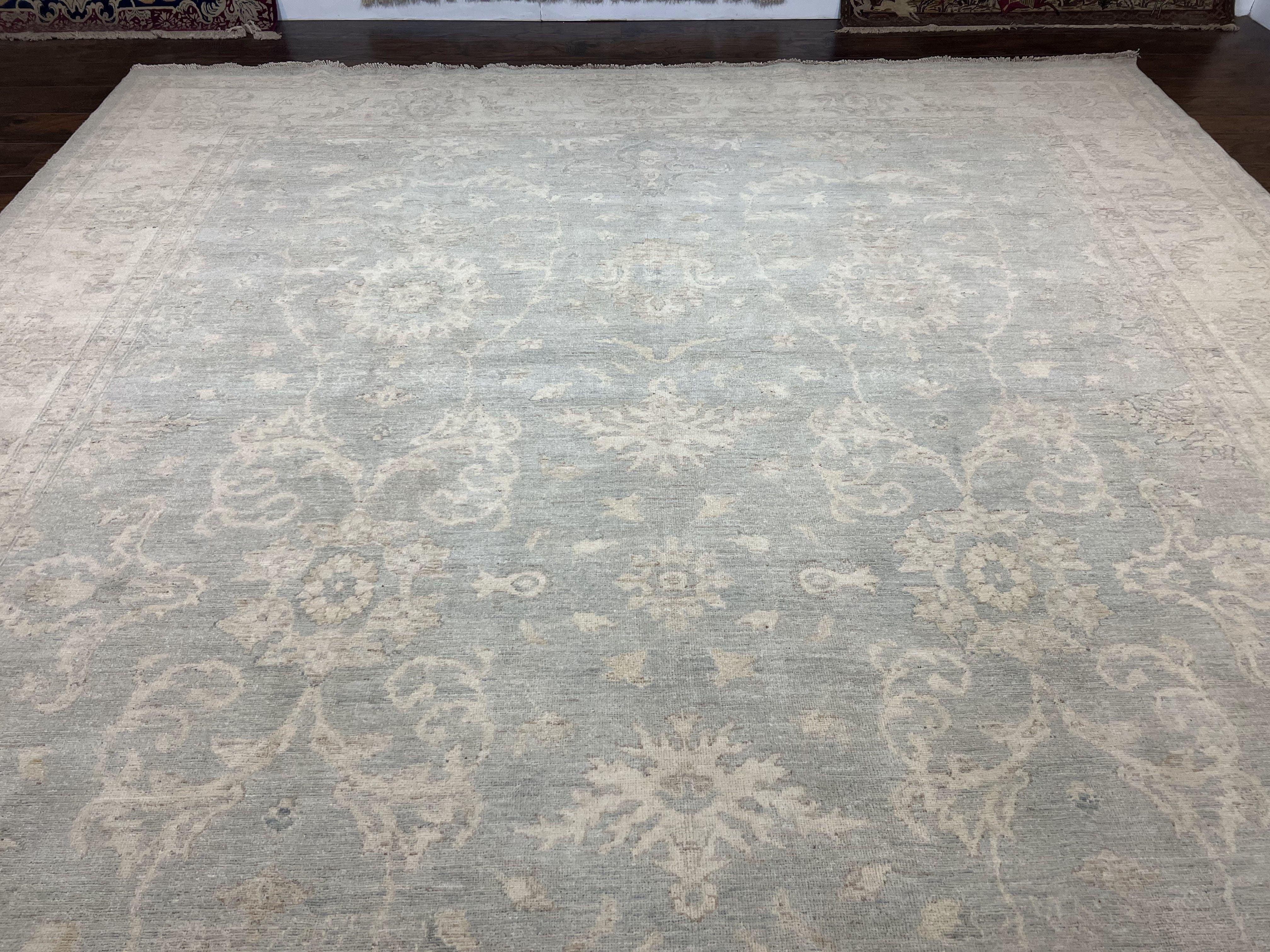 Turkish Rug 10x14 Oushak Carpet 10 x 14 Farmhouse Rug, Vintage Rug for Contemporary Modern Home, Neutral Colors, Light Gray-Blue Ivory, Wool - Jewel Rugs