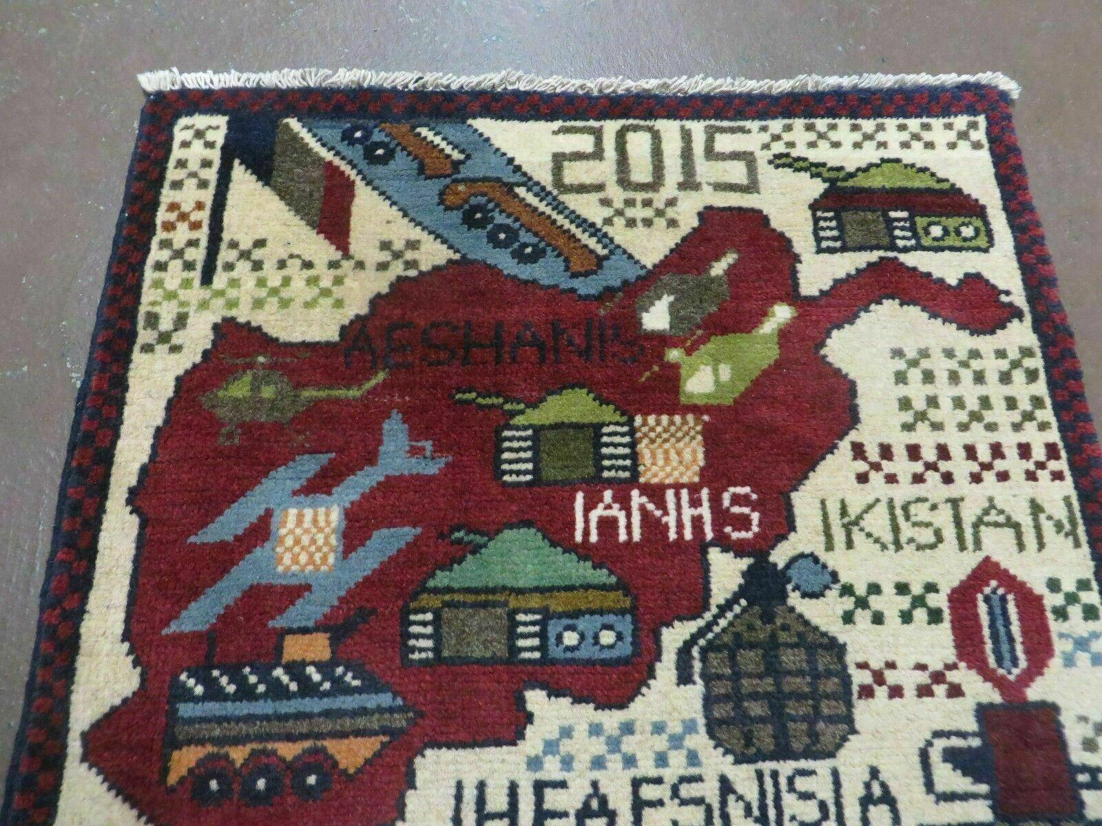 Afghan War Rug, Tribal War Rug, Collectible, Guns, Tanks, Helicopters, Afghanistan War, US Army, 2' x 2'6", Hand-Knotted, Wool - Jewel Rugs