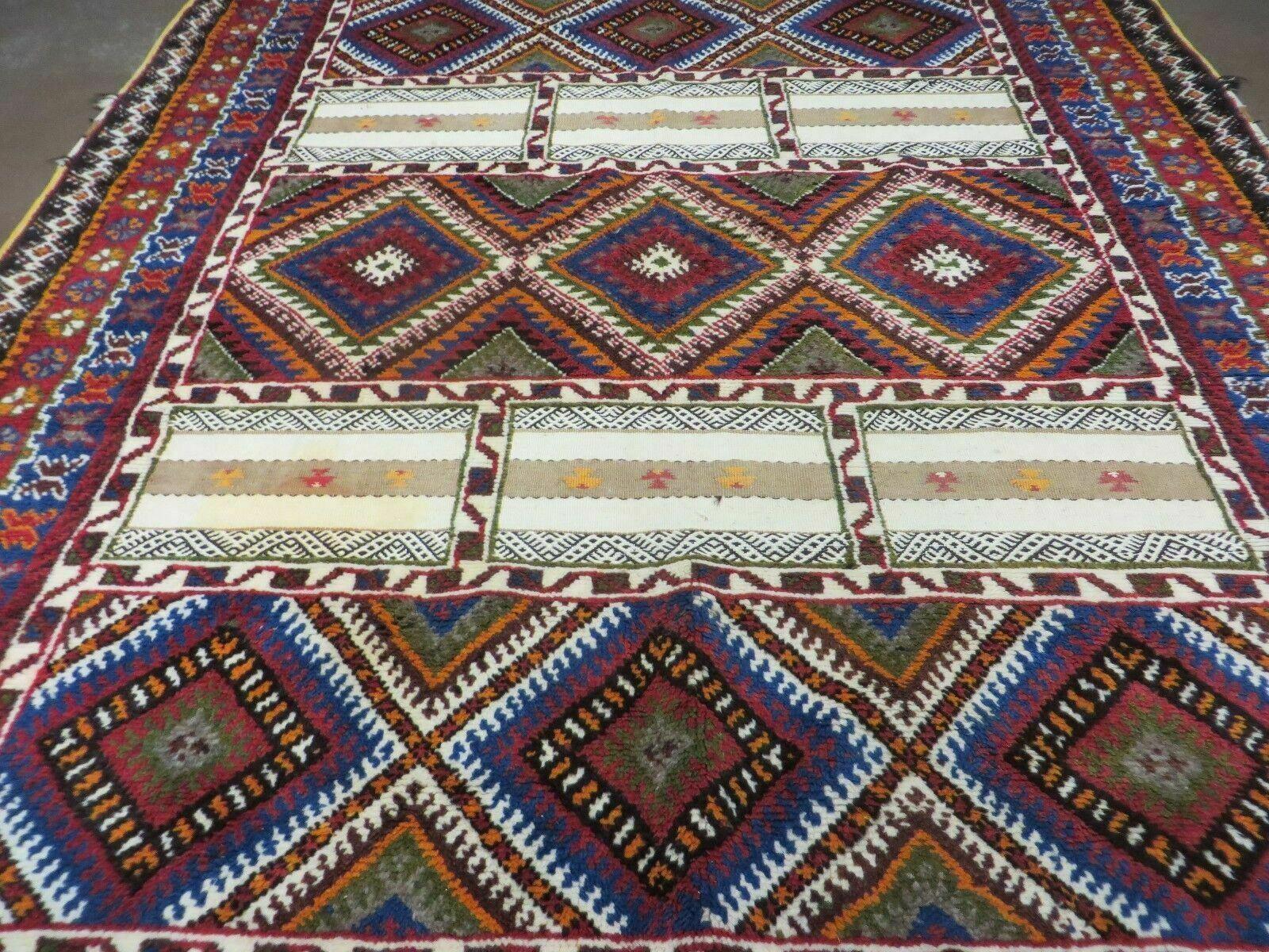 7x11 Moroccan Rug, Vintage Moroccan Carpet, Tribal Rug 7 x 11, Geometric Rug, Diamond Panels, Multicolor, Hand Knotted Wool Rug, Unique Rug - Jewel Rugs