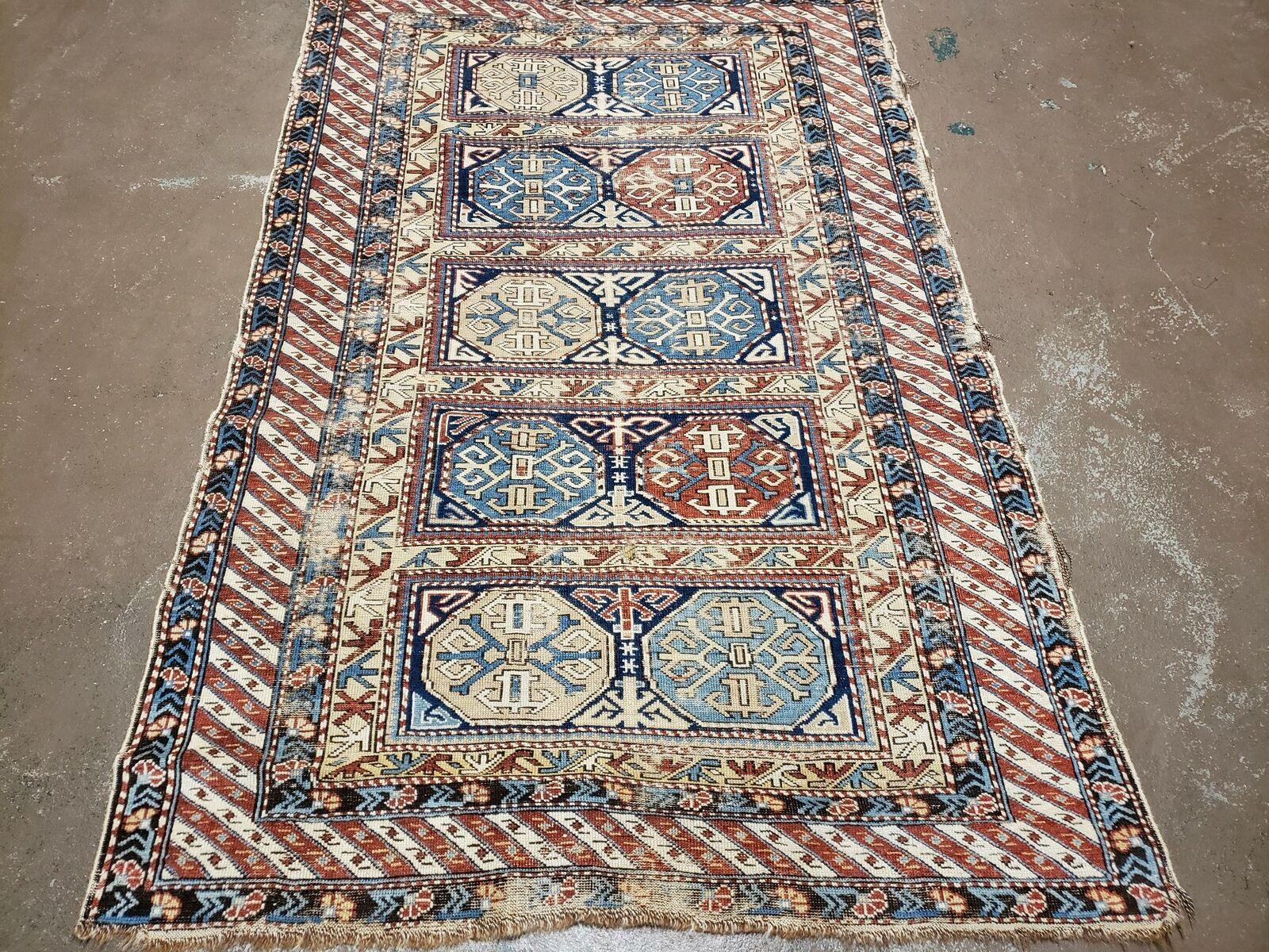 3' 4" X 4' 11" Antique Handmade Shirvan Kazak Caucasian Wool Rug Colorful - Jewel Rugs