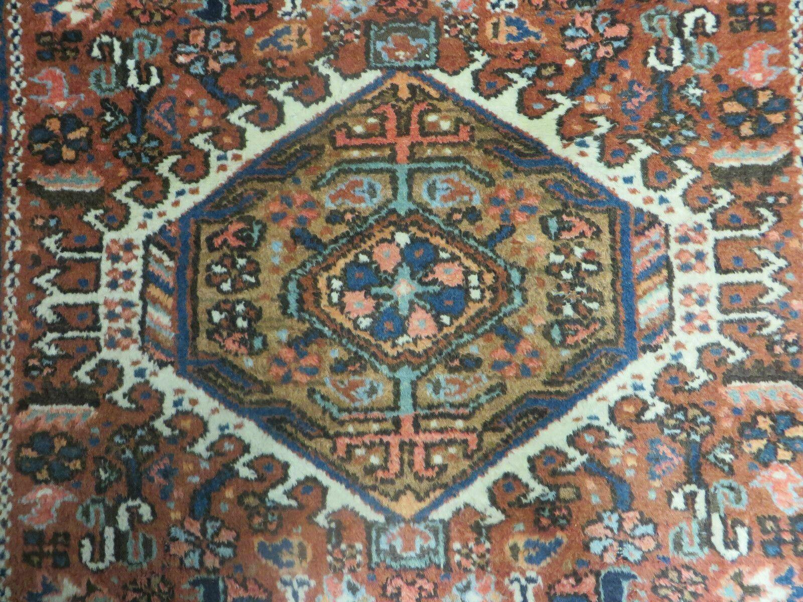 Beautiful Persian Rug 5x6, Antique Persian Karajeh Karaja Carpet, Geometric Medallion Rug, Tribal Rug, Red Blue Cream, Hand Knotted Wool Oriental Rug, Nice - Jewel Rugs