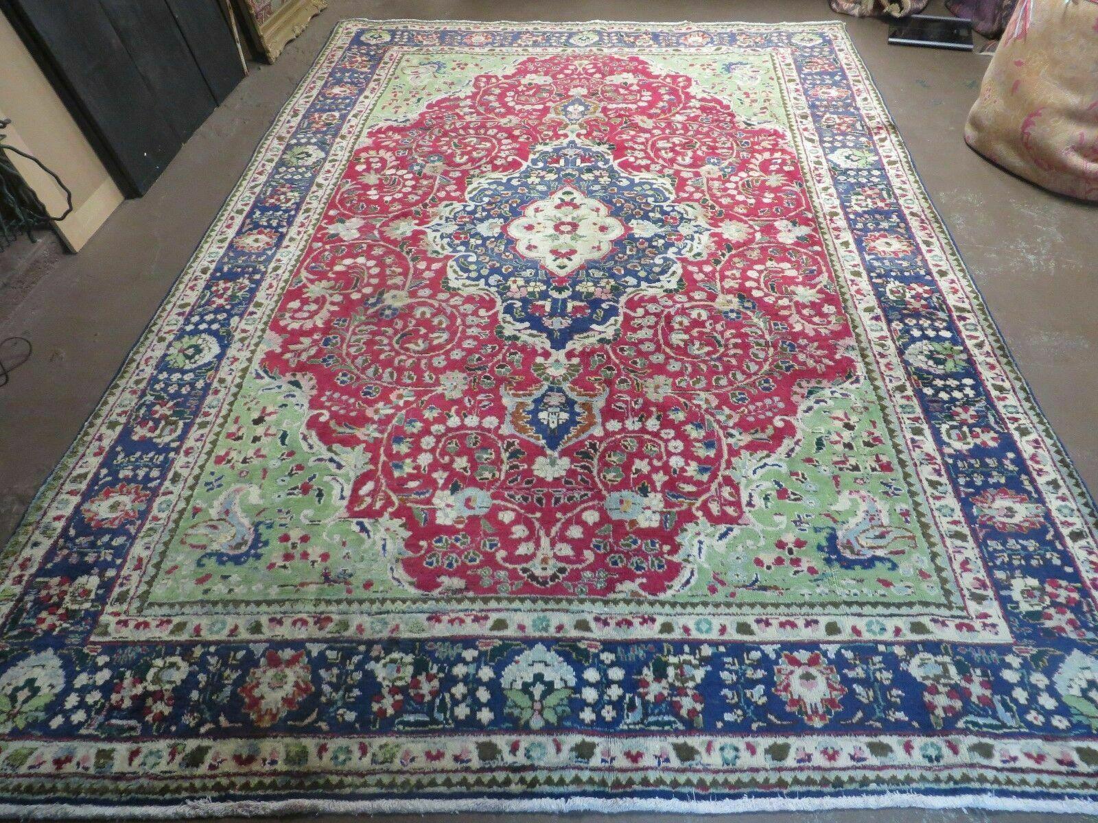 Persian Tabriz Rug 7x10, Red Blue and Green Rug, Allover Floral Medallion Rug, Hand Knotted Rug, Antique Rug 7 x 10 Vintage Wool Oriental Carpet - Jewel Rugs
