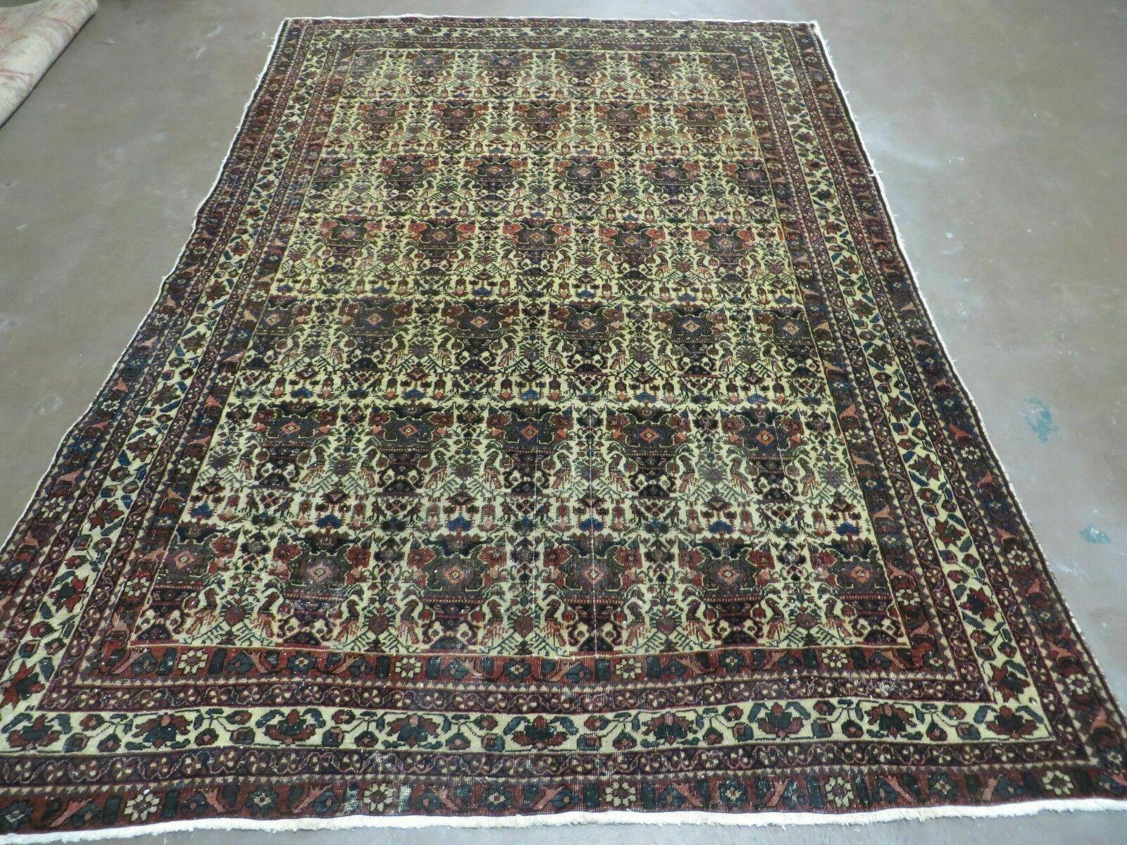 Antique Persian Afshar Rug 5x7, Wool Hand Knotted Oriental Carpet 5 x 7 ft, Repeated Motif Allover, Cream and Maroon, Tribal Rug, Medium Sized Rug, Zil-i-Sultan Design - Jewel Rugs