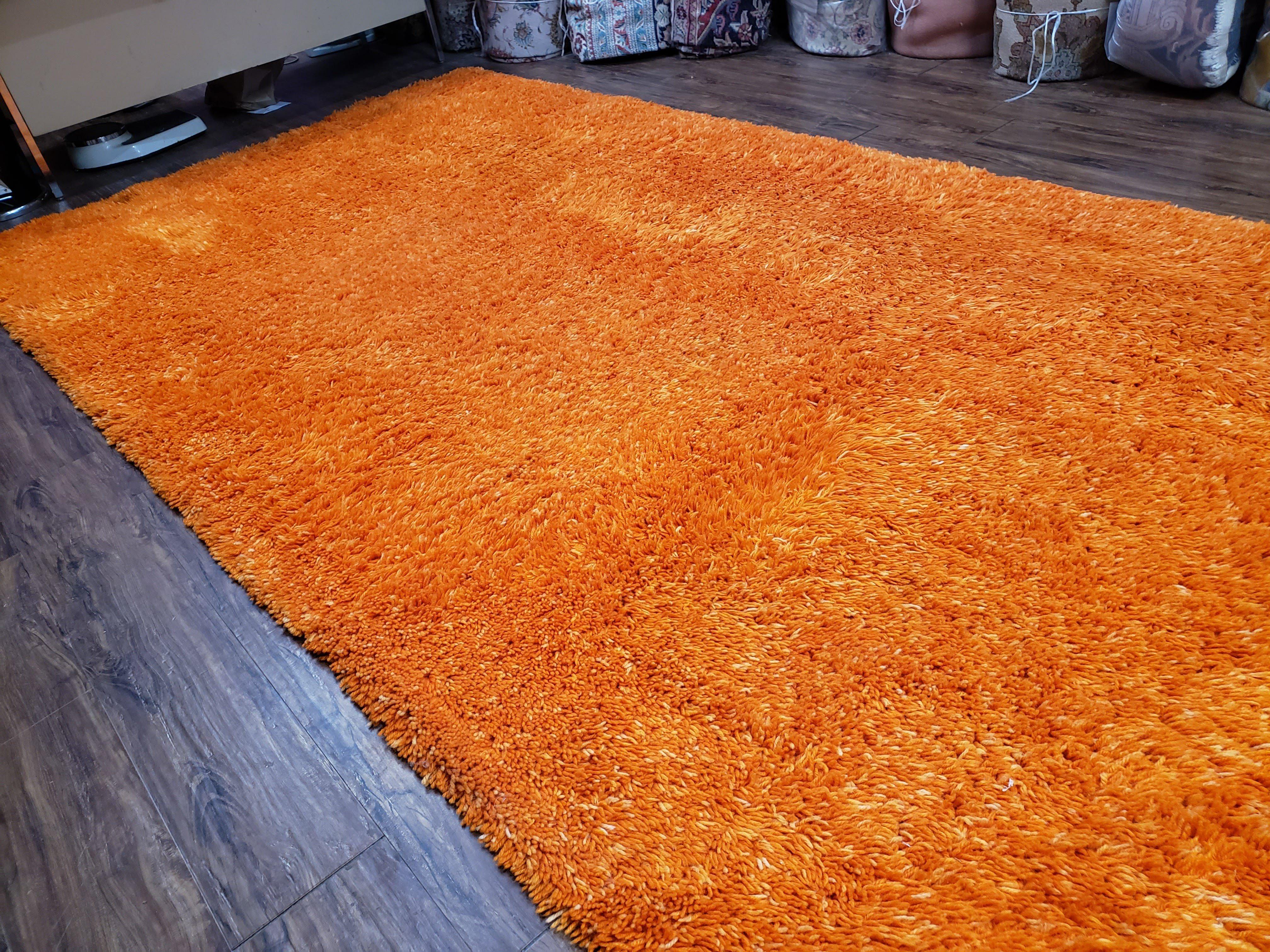 Large Orange Shag Rug 6 x 12, Vintage Mid Century European Shag Rug 6x12 ft, Rya Style Shag Carpet, Room Sized Shag Rug, Long Shag Rug, Soft - Jewel Rugs
