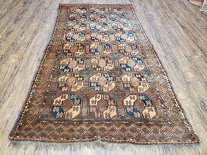 Antique Afghan Tribal Area Rug 4' x 7' 8", Afghanistan Bashir Oriental Carpet, Hand-Knotted Brown Vintage Rug, Wool on Wool Corridor Rug - Jewel Rugs