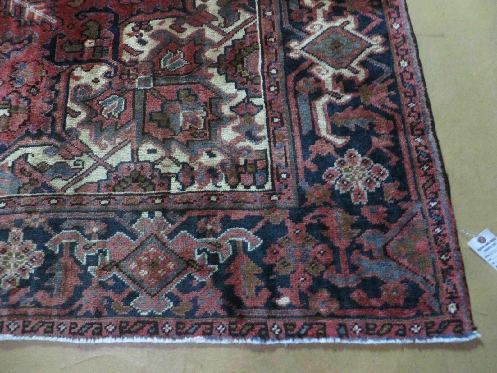 Persian Rug 8x11 Room Sized Heriz Carpet, Hand Knotted Wool Rug, Vintage Semi Antique, Geometric Medallion, Wine Red Cream Dark Blue, Wow - Jewel Rugs