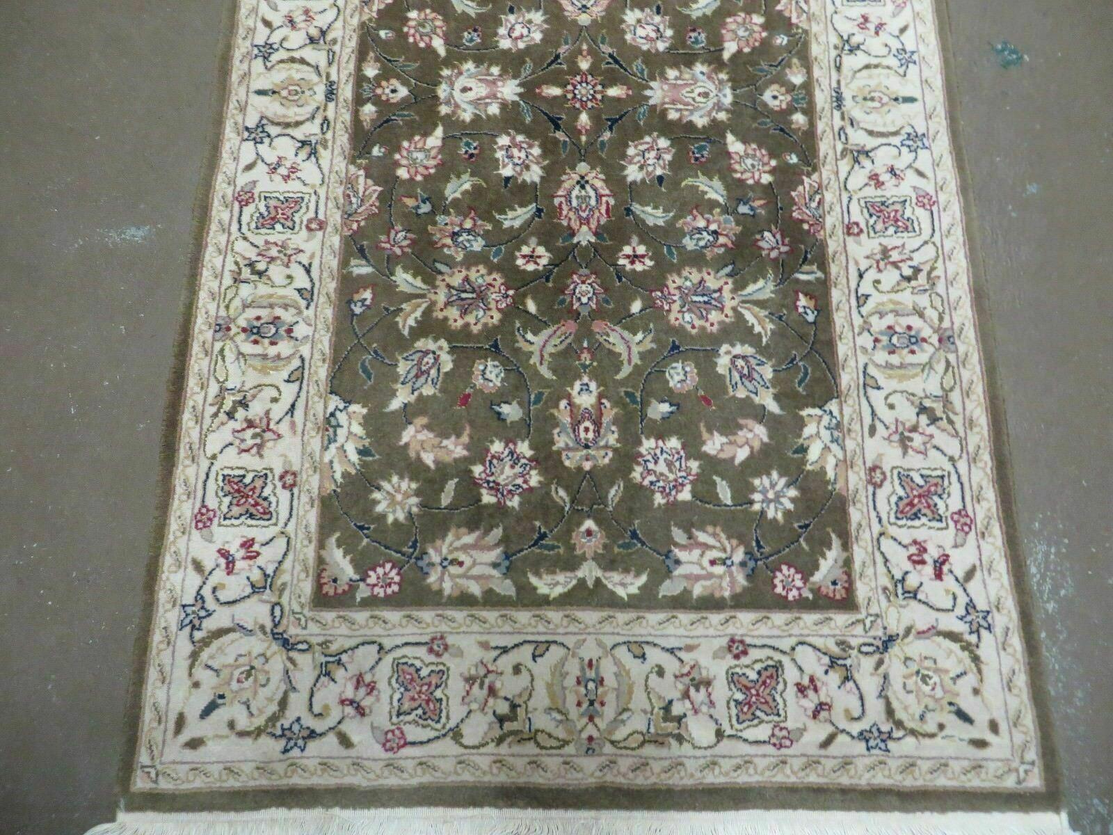 3x5 Handmade Indian Jaipur Wool Rug Vintage Carpet Hand Knotted Floral Allover - Jewel Rugs