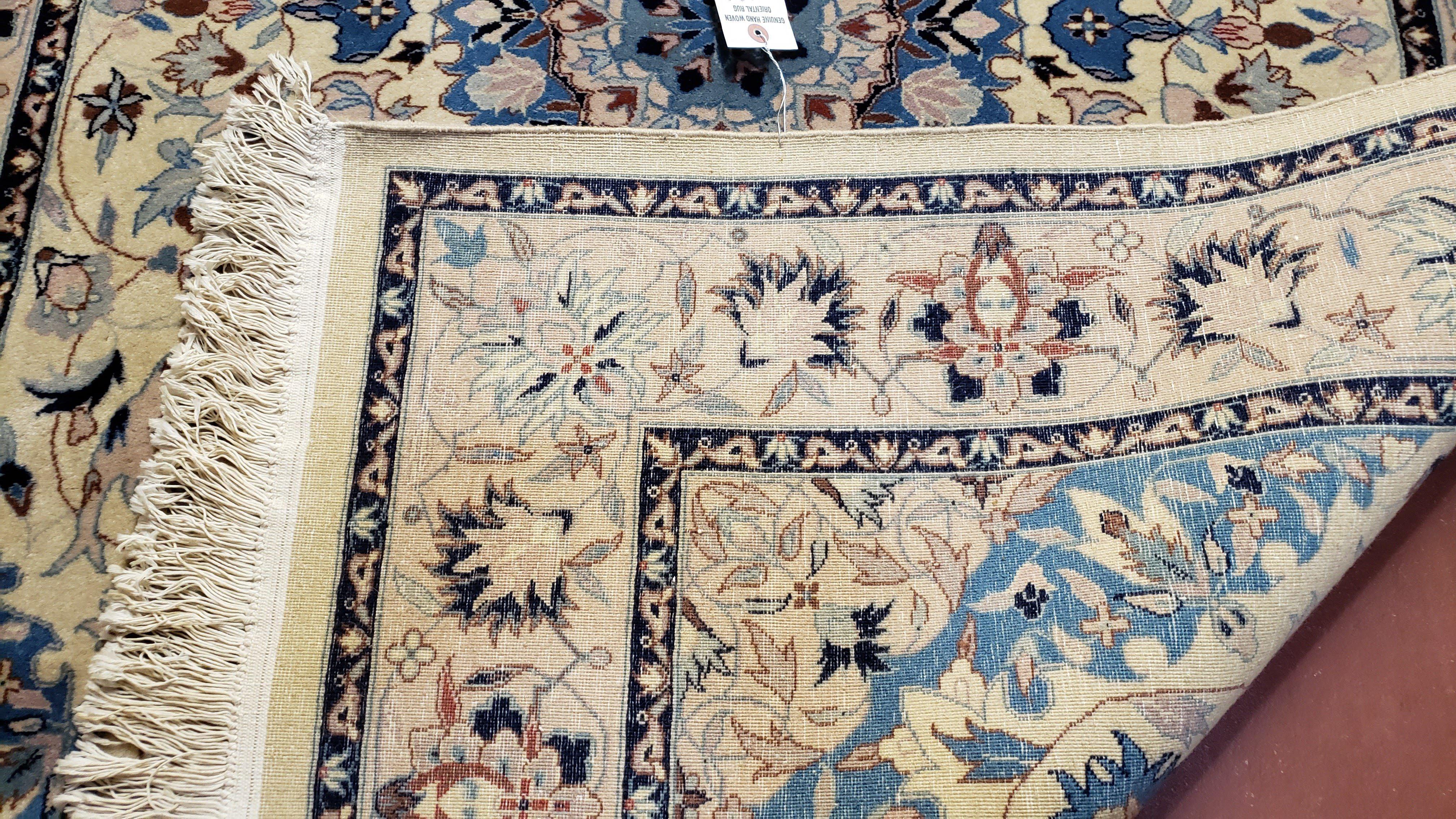 Sino Persian Rug 4x6, Ivory and Blue, Vintage Handmade Wool Oriental Carpet - Jewel Rugs