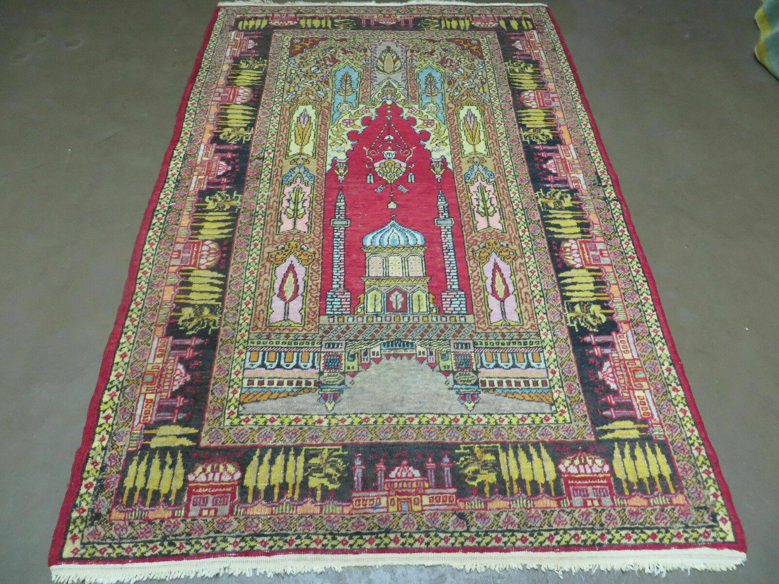 4' X 6' Antique 1920s Handmade Turkish Mehrab Design Wool Rug Lantern Beautiful - Jewel Rugs