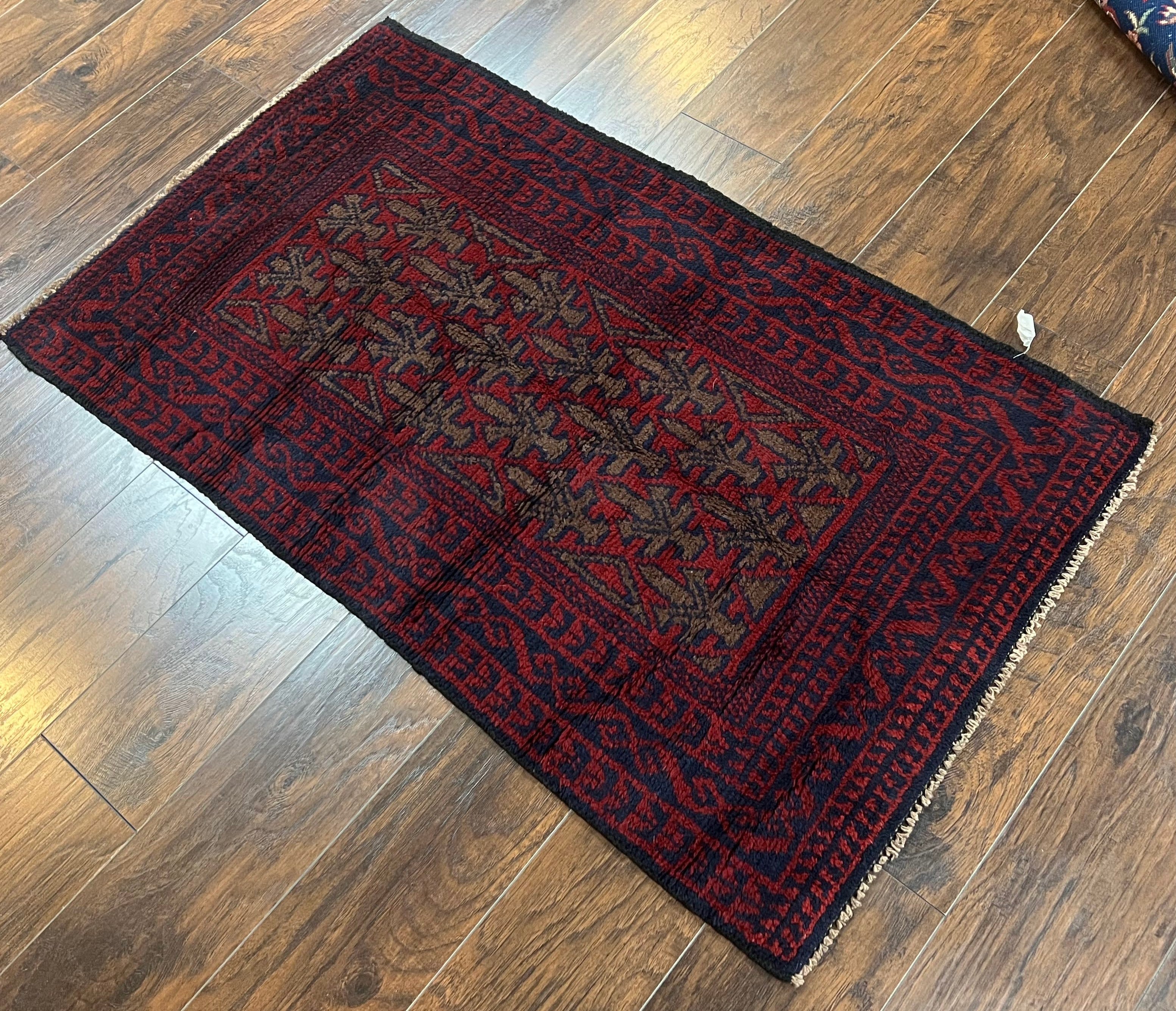 Vintage Balouchi Rug 3x5 Tribal Wool Carpet Red Blue Hand Knotted Afghan Rug - Jewel Rugs