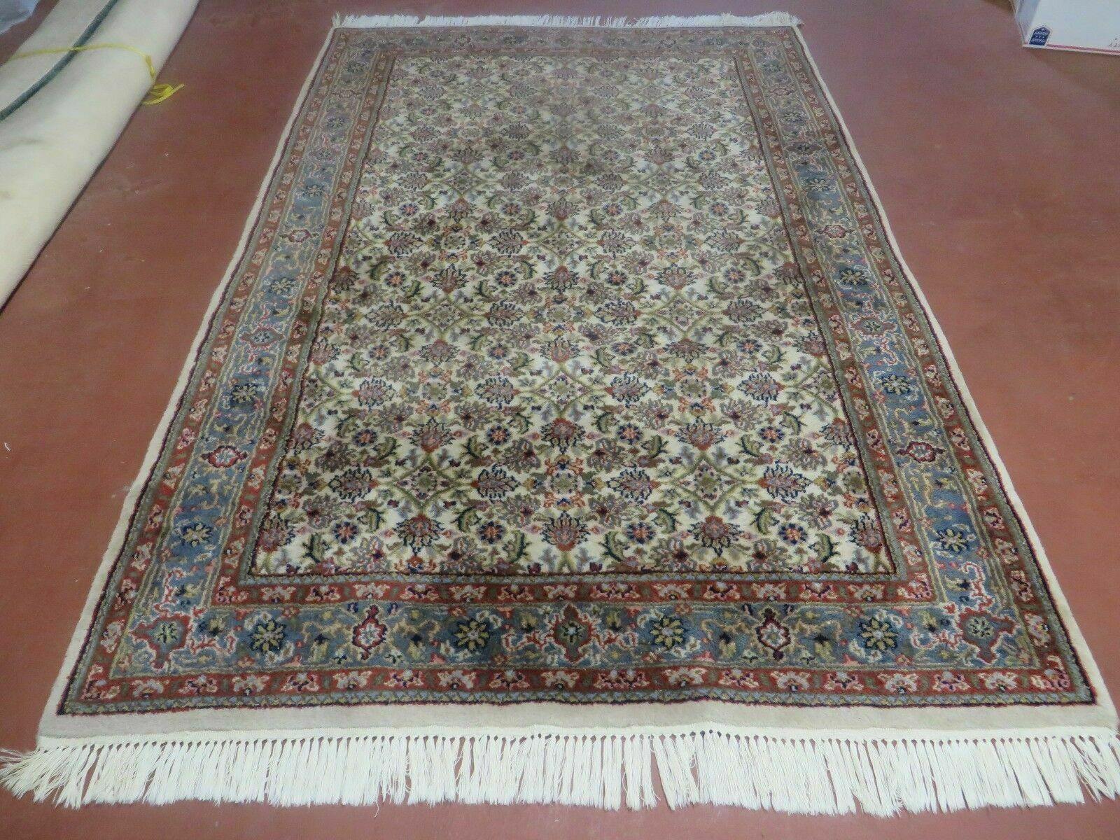 Vintage Rug 4x7 Indian Oriental Carpet, Handmade Hand Knotted Allover Floral Wool Rug 4 x 7, Beige Blue Red, Jaipur Rug, Indo Persian Rug - Jewel Rugs