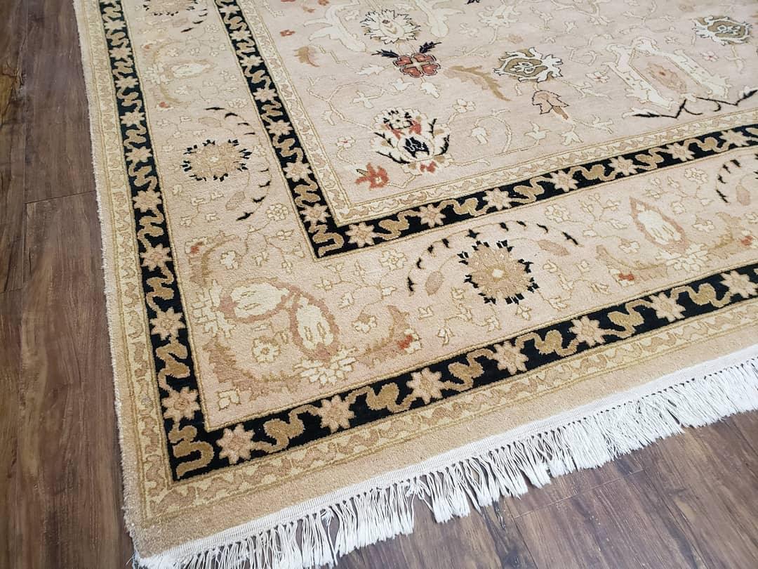 Vintage Pak-Persian Square Room Sized Rug, 8 x 8.8 Hand-Knotted Handmade Wool Carpet Light Taupe Black, Decorative Square Area Rug 8x8 - 8x9 - Jewel Rugs