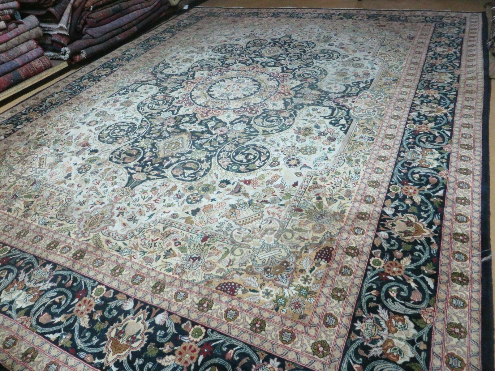 Beautiful Sino Persian Rug 9x12, Elegant High Quality Handmade Wool Oriental Carpet, Medallion with Corner Design, Floral, Black and Ivory - Jewel Rugs