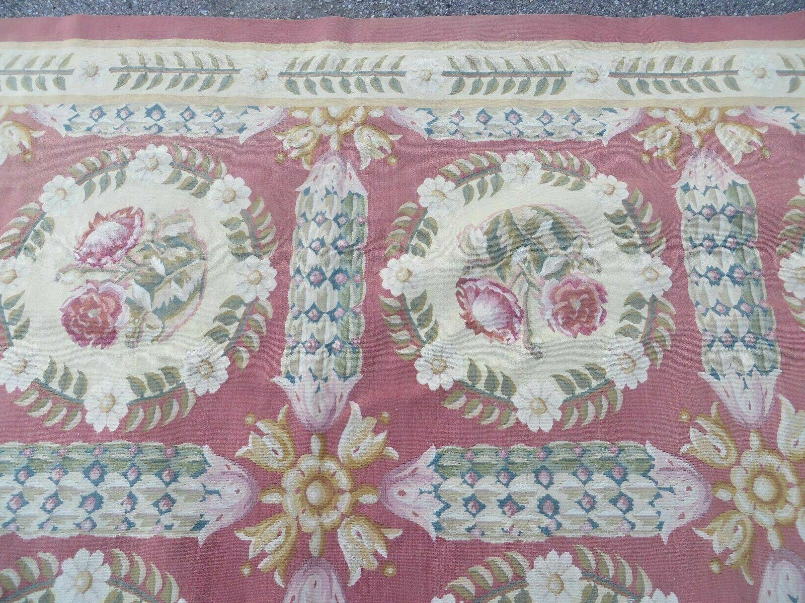 Palace Sized Aubusson Rug 13 x 20 ft, Oversized Handwoven Handmade Panel Design French Aubusson Carpet, Extra Large Wool Flatweave Rose Color - Jewel Rugs