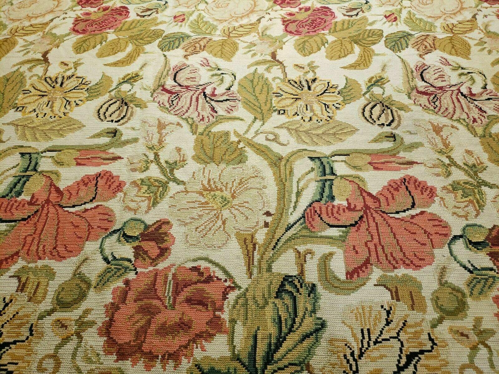 Needlepoint Rug 10x13 Handmade English Needlepoint Floral Roses Carpet Wool - Jewel Rugs