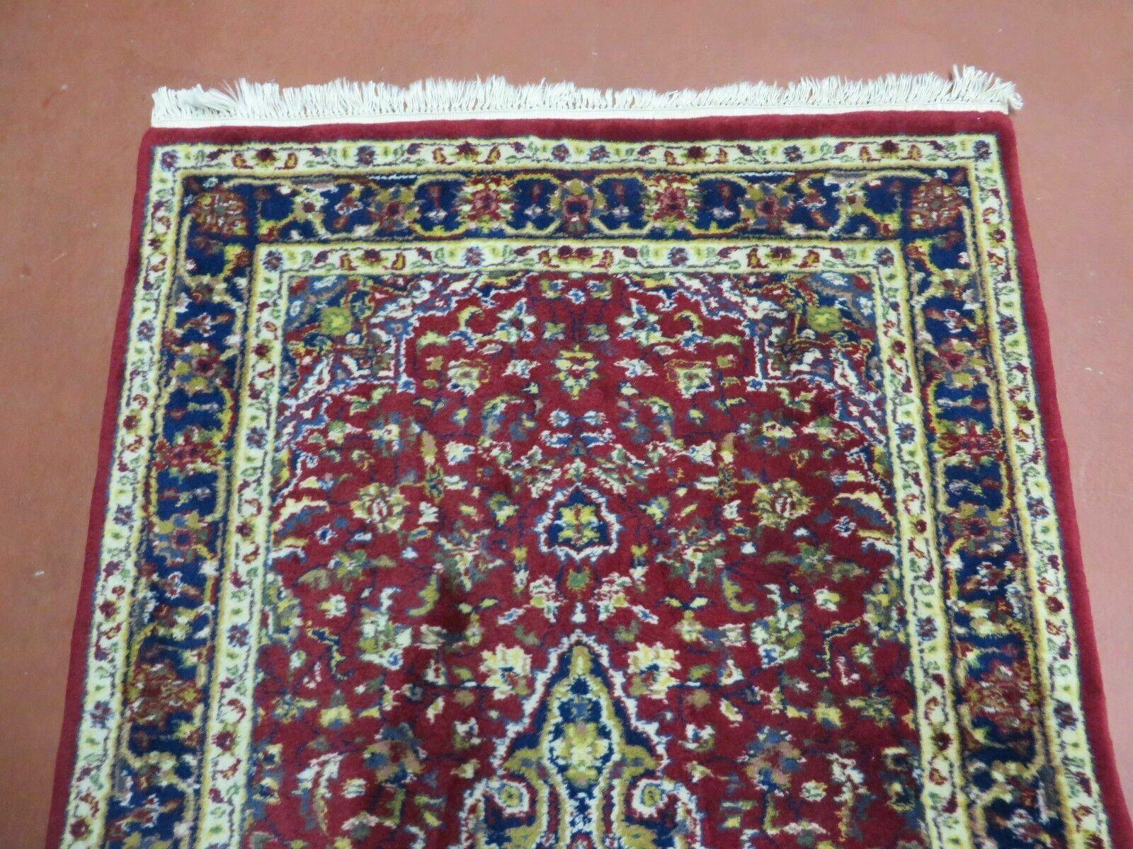 2' 6" X 4' Vintage Handmade Indian Lahore Red Wool Rug Nice - Jewel Rugs
