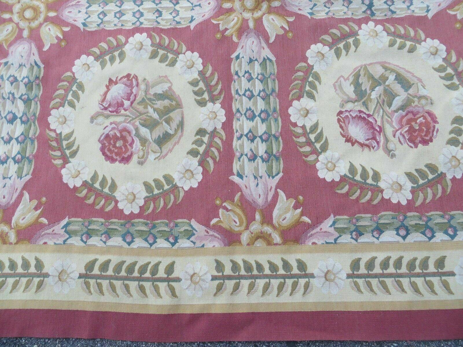 Palace Sized Aubusson Rug 13 x 20 ft, Oversized Handwoven Handmade Panel Design French Aubusson Carpet, Extra Large Wool Flatweave Rose Color - Jewel Rugs