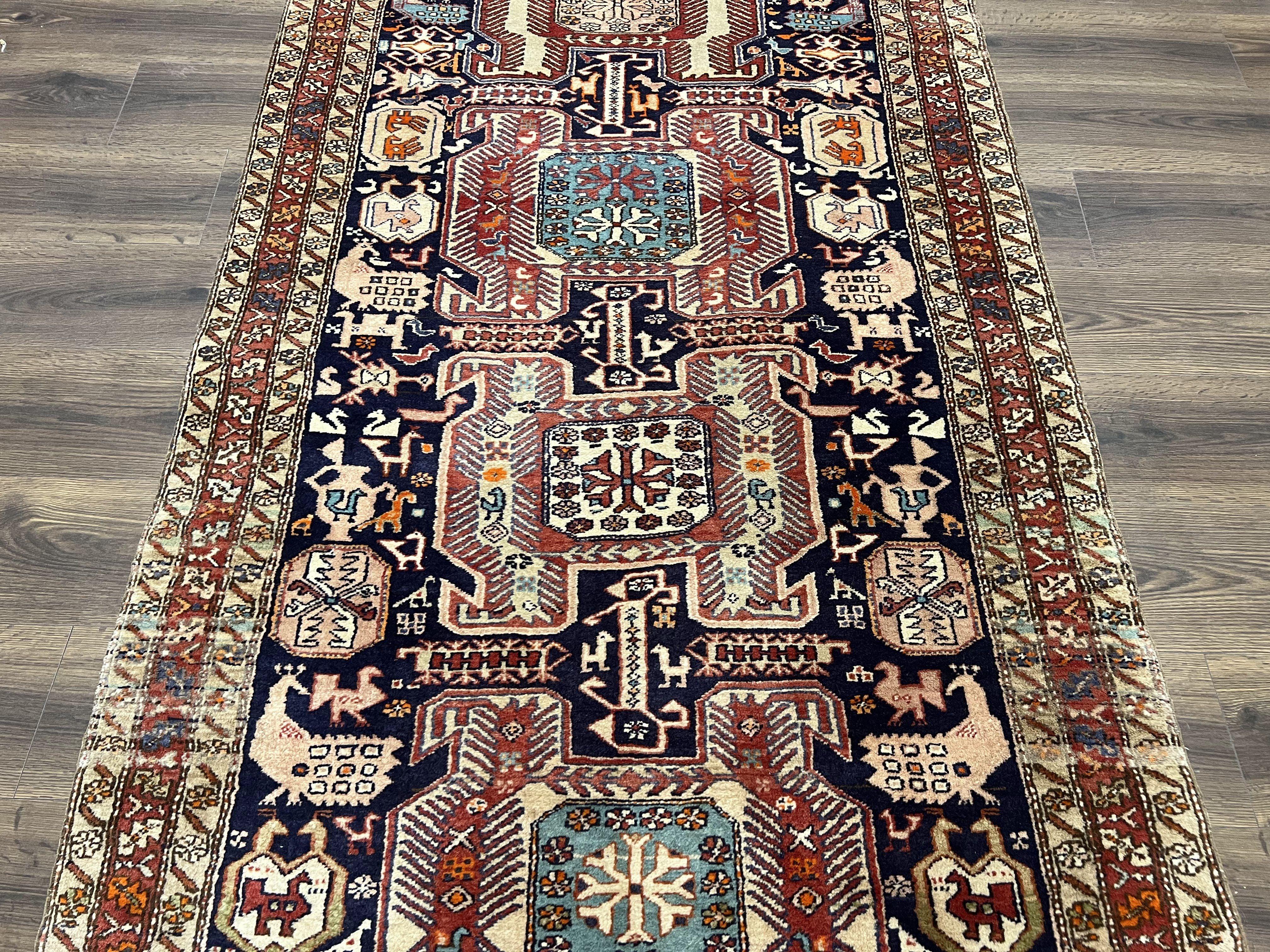 Persian Ardabil Wide Runner Rug 4x10 - Geometric Medallions & Animal Pictorials - Jewel Rugs