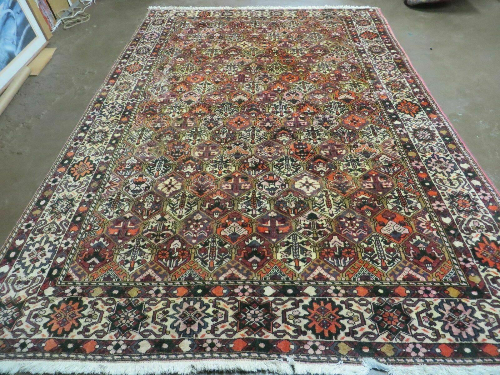 Antique Persian Bakhtiari Rug 7x10 - Multicolor Repeated Panel Design - Vegetable Dyed Rug - Hand Knotted Wool Room Sized Oriental Carpet 7 x 10 Rug - Jewel Rugs