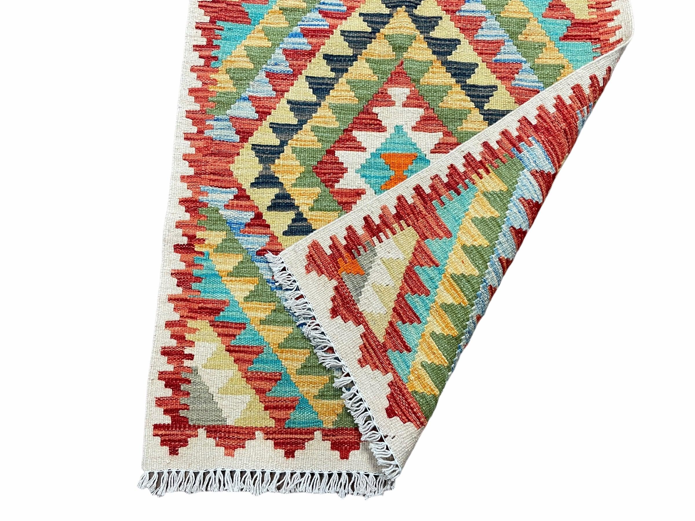 Small Kilim Rug 2x3 Colorful Turkish Kilim Accent Rug New Flatweave Wool Kilim Chobi Kilim Diamond Zigzag Playroom Rug - Jewel Rugs