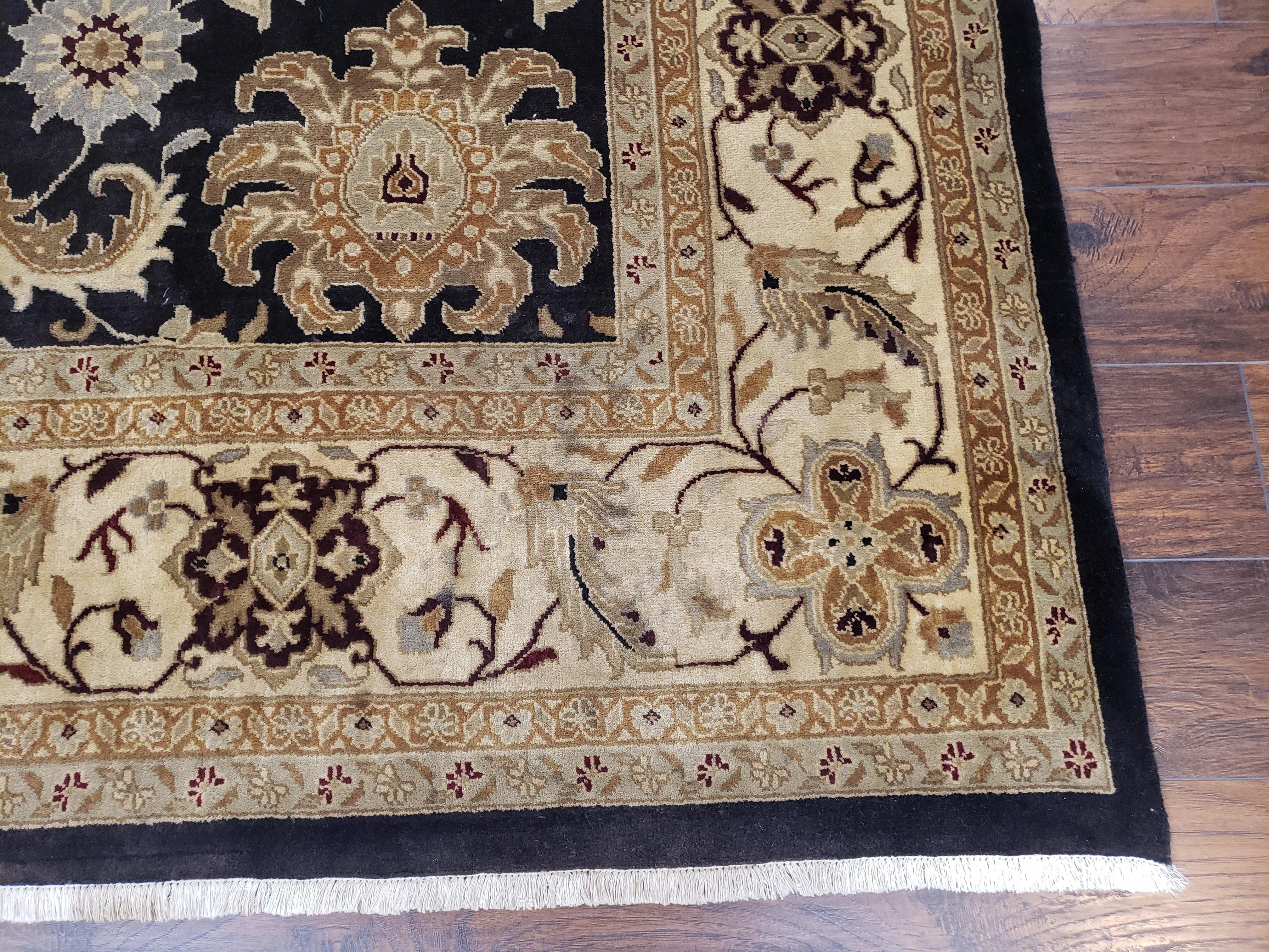 Indo Mahal Rug 8x12, Indian Sultanabad Handmade Area Rug, Vintage Hand-Knotted Wool Black Floral Traditional Oriental Dinning Room Rug - Jewel Rugs
