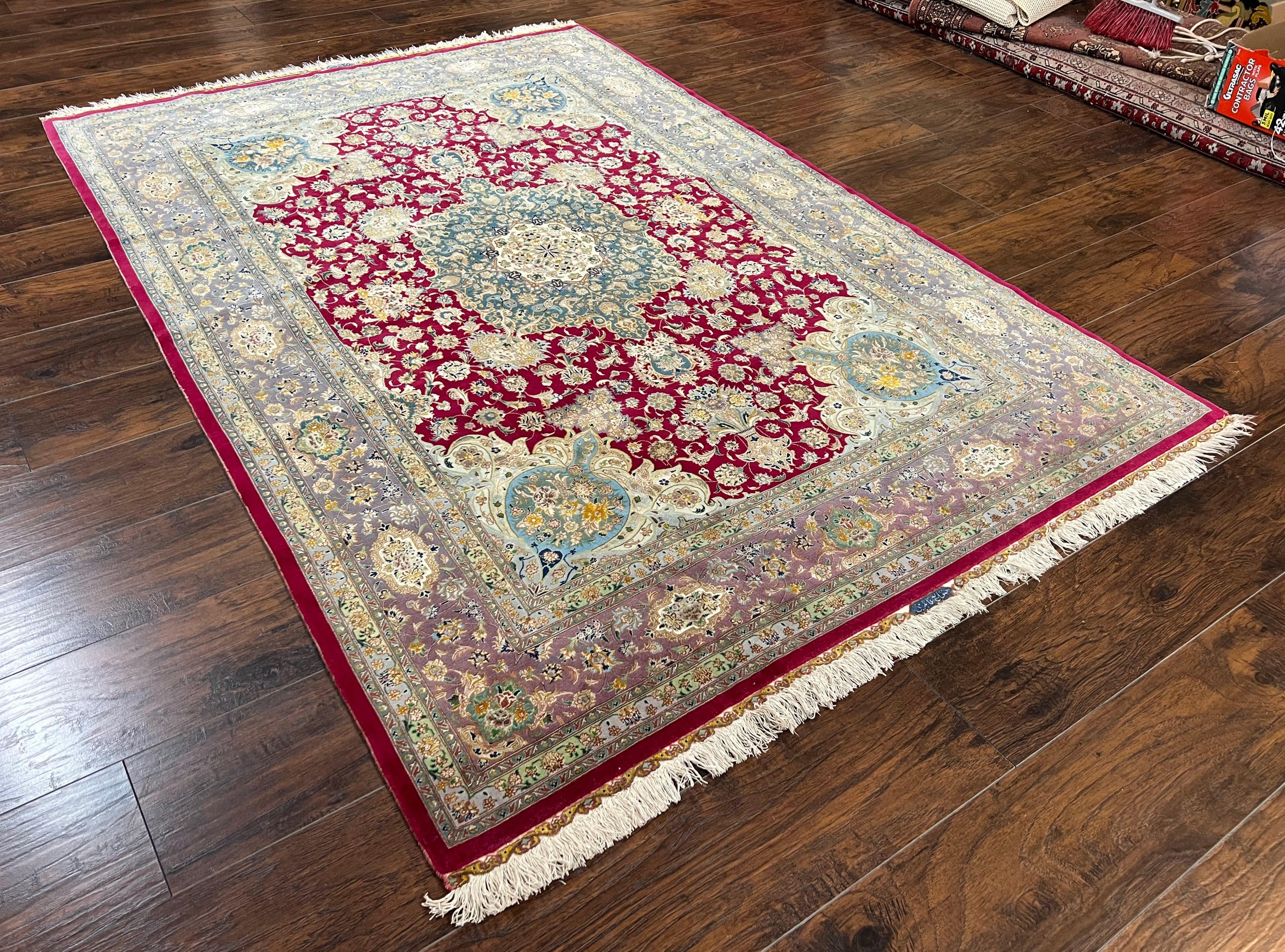Stunning Persian Tabriz Rug 5x7, Signed by Masterweaver, Maroon, Floral Medallion, Ultra Fine 70 Raj 625 KPSI, Kork Wool Silk Foundation, Handmade - Jewel Rugs