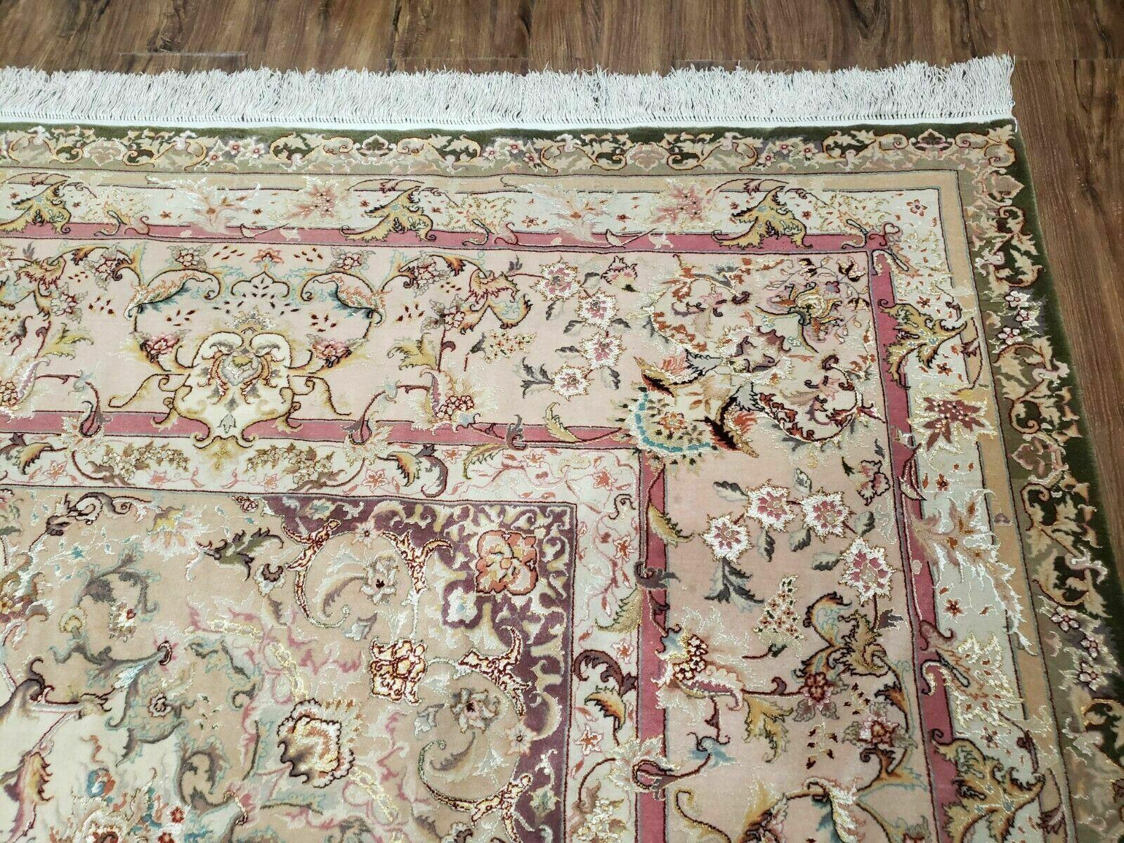 Stunning Sino Persian Rug 9x12, Wool Pile on Silk Foundation, Luxury Elegant Hand Knotted Carpet, Floral Medallion, Very Fine, Cream Salmon - Jewel Rugs