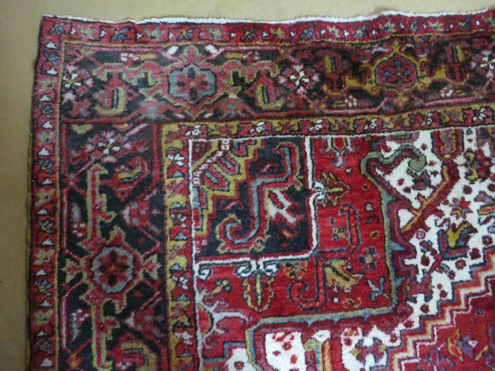 Heriz Rug 9x11, Geometric Persian Carpet Room Sized, Tribal Medallion Rug, Red Ivory Dark Blue Handmade Wool Rug for Living Room Dining Room - Jewel Rugs