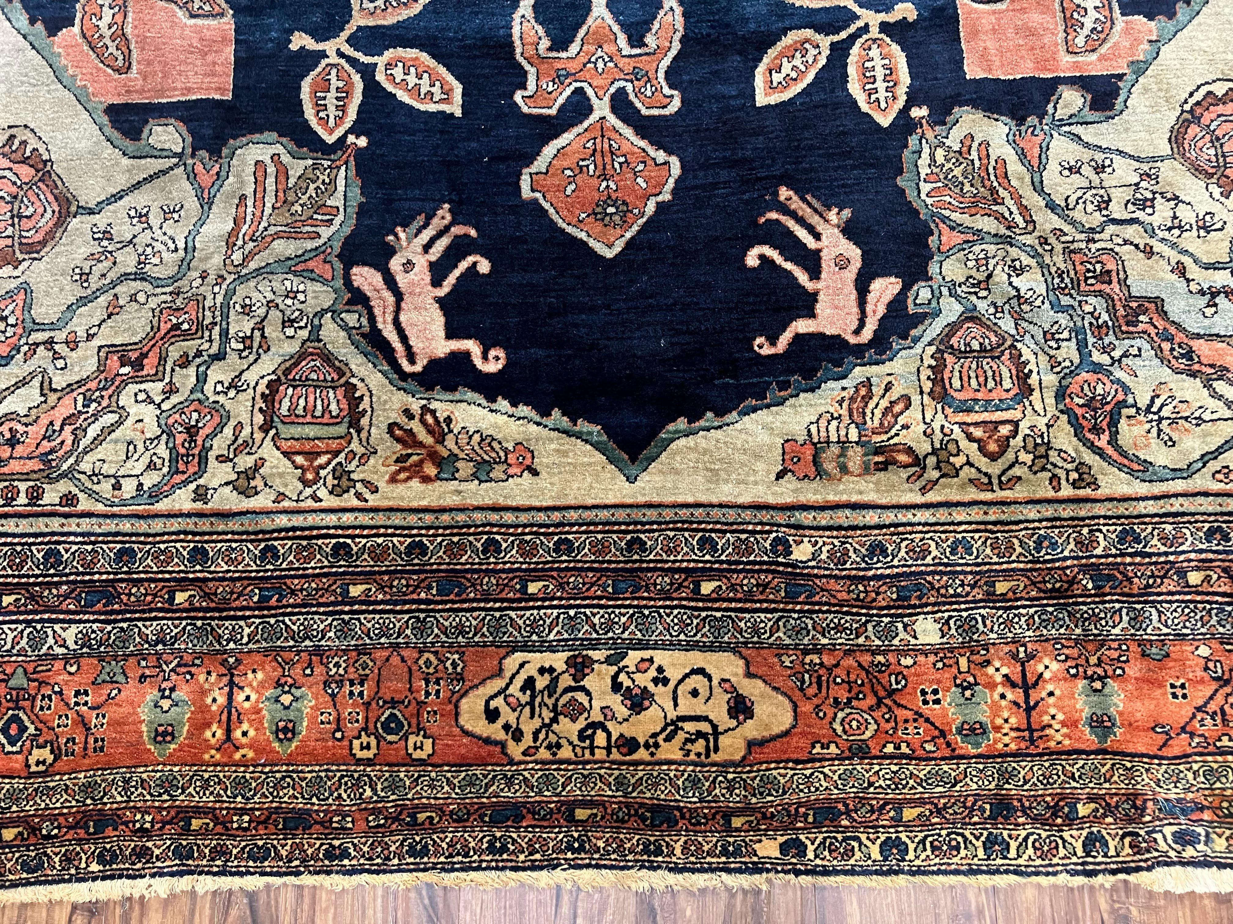 Rare Persian Farahan Rug 9x12 - Antique 1920s, Navy Blue, Master Weaver Signature - Jewel Rugs
