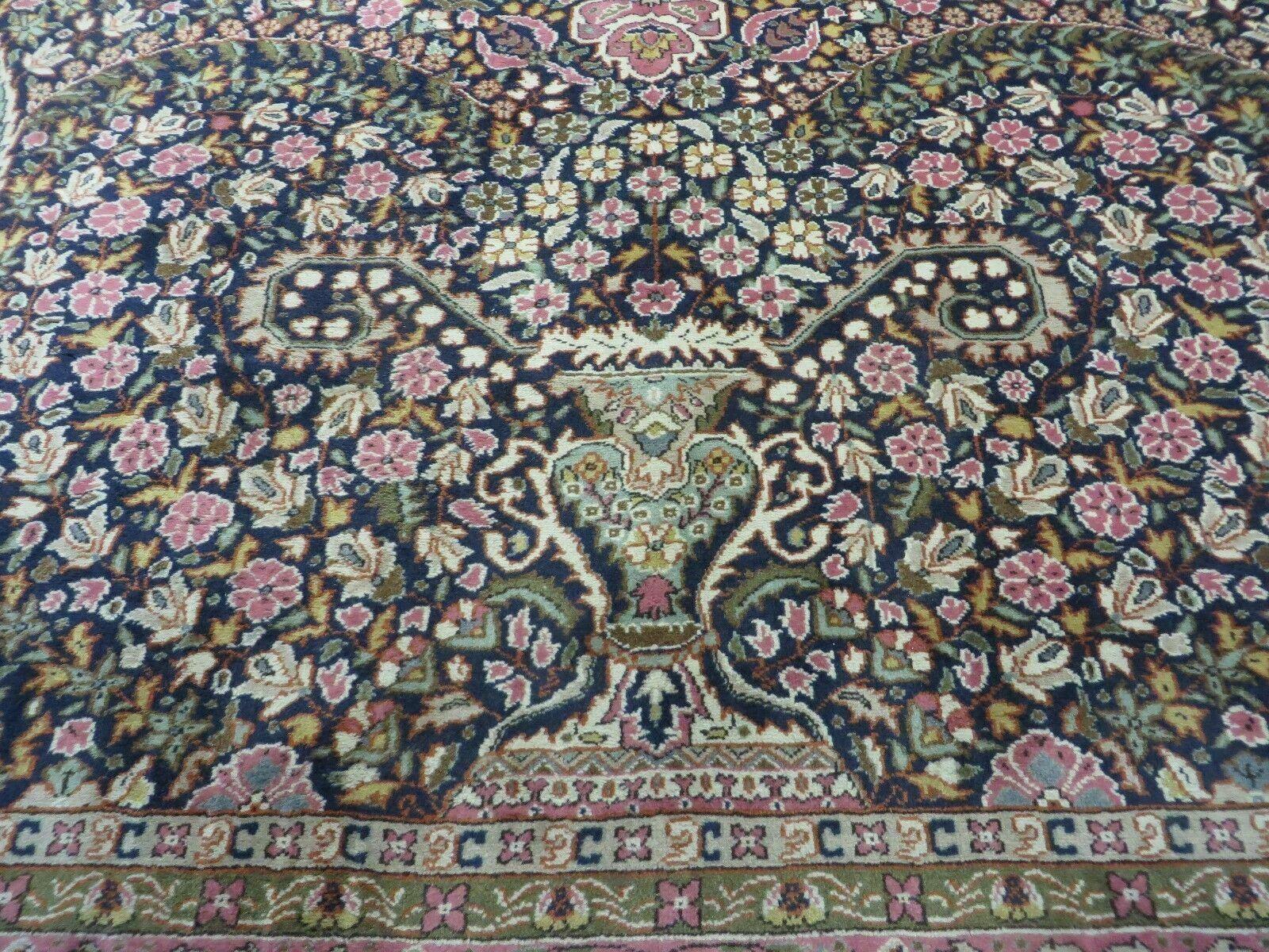 Turkish Sivas Rug 7x11, Navy Blue & Pink, Millifluer Floral Wool Carpet, Vintage - Jewel Rugs