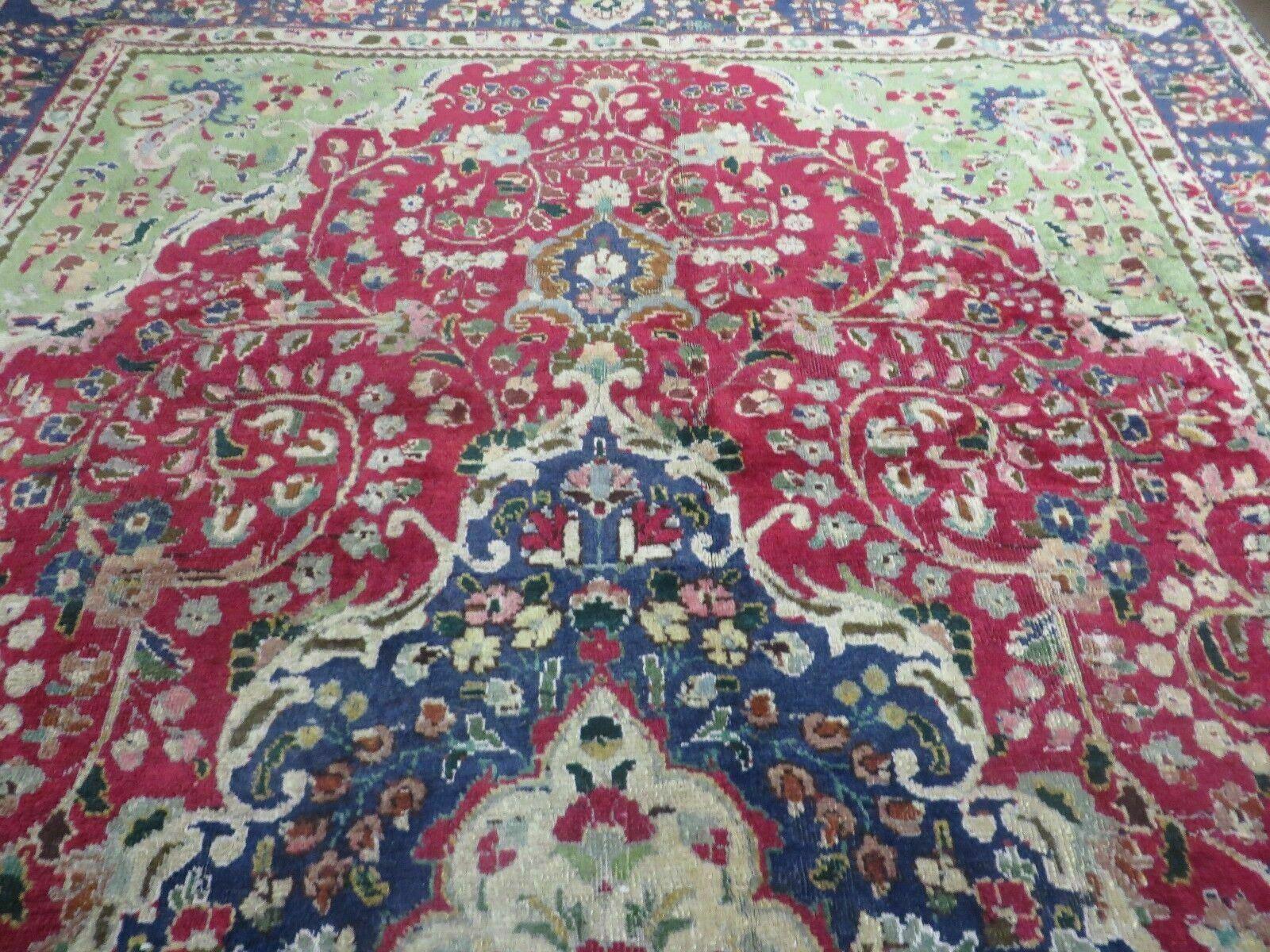 Persian Tabriz Rug 7x10, Red Blue and Green Rug, Allover Floral Medallion Rug, Hand Knotted Rug, Antique Rug 7 x 10 Vintage Wool Oriental Carpet - Jewel Rugs