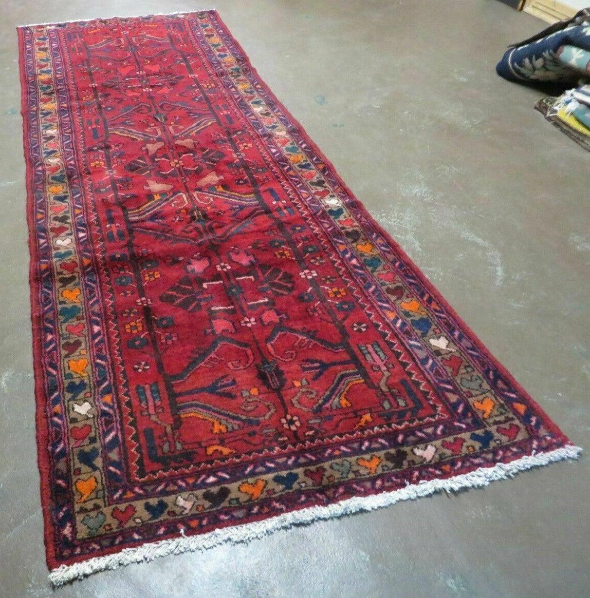 Antique Persian Hamadan Runner 3.4 x 9.7 - Wool, Red and Navy Blue - Jewel Rugs