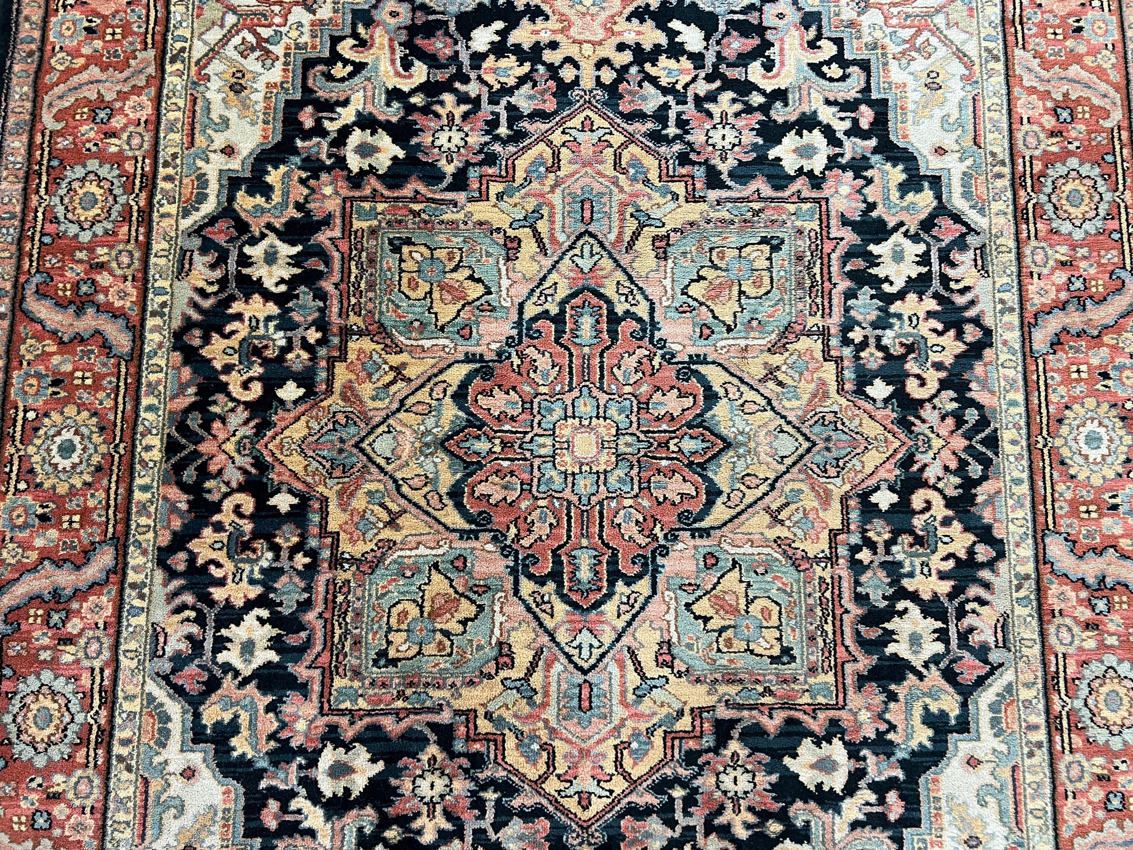 Karastan Navy Heriz #700/701 Rug, 5.9 x 9 Karastan Carpet, 100% Wool Pile, Discontinued Vintage Karastan Rug, Original 700 Series, Geometric - Jewel Rugs