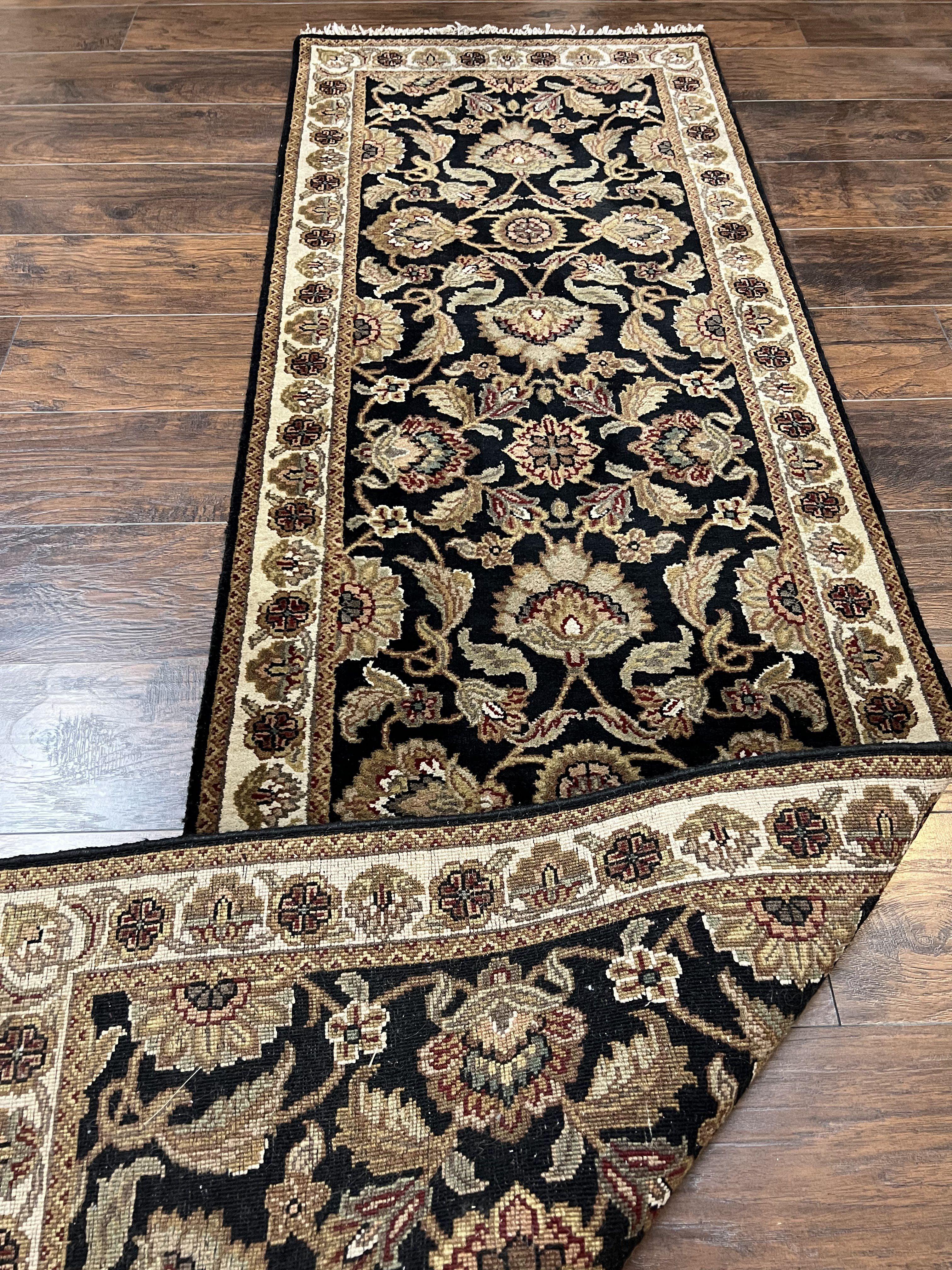 Vintage Indo Mahal Runner Rug 2' 7" x 8' 3", Black Beige Green Runner, Oriental Runner Rug, Hallway Rug, Hand Knotted Wool Rug, 8ft Runner - Jewel Rugs