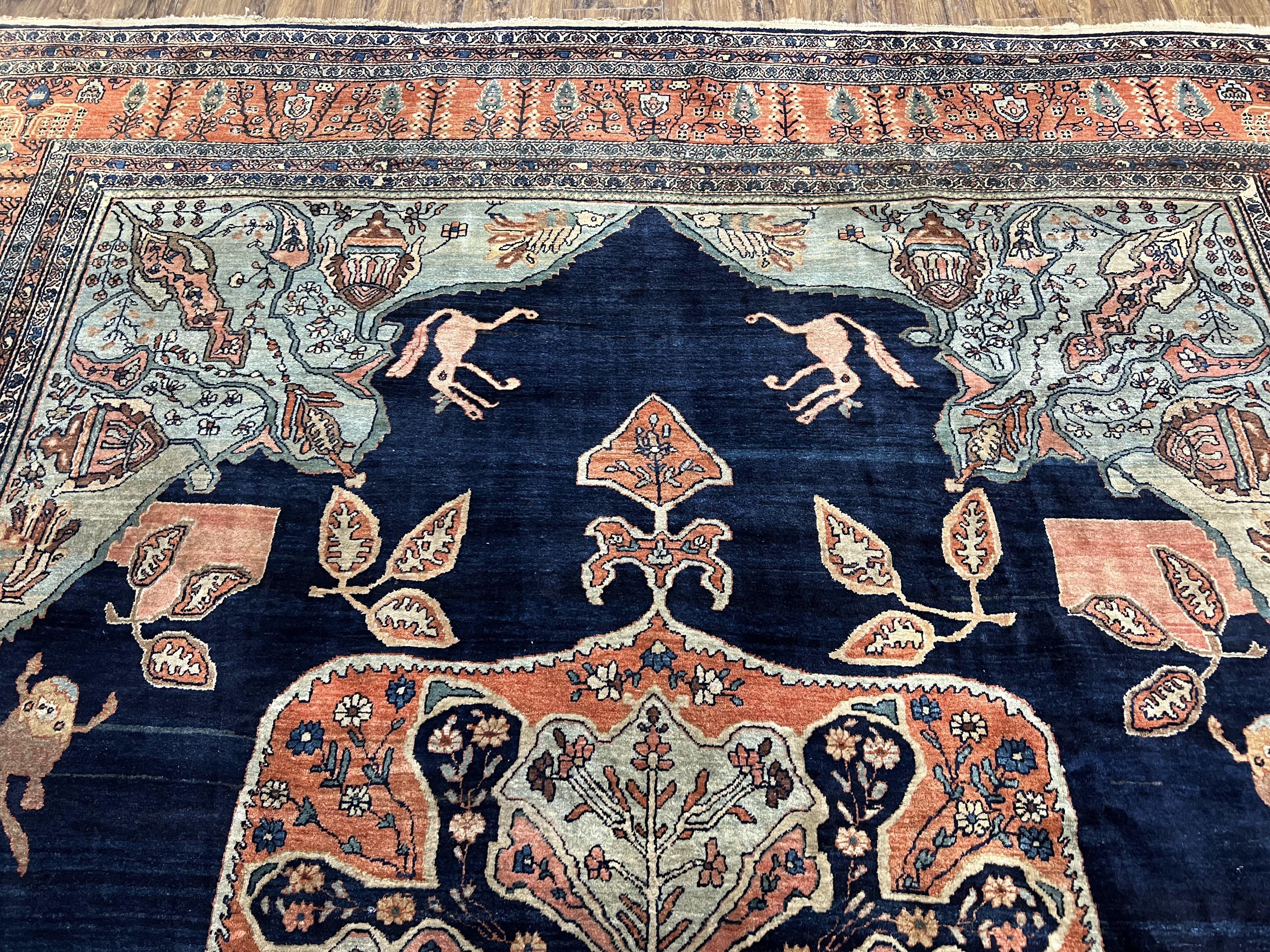 Rare Persian Farahan Rug 9x12 - Antique 1920s, Navy Blue, Master Weaver Signature - Jewel Rugs