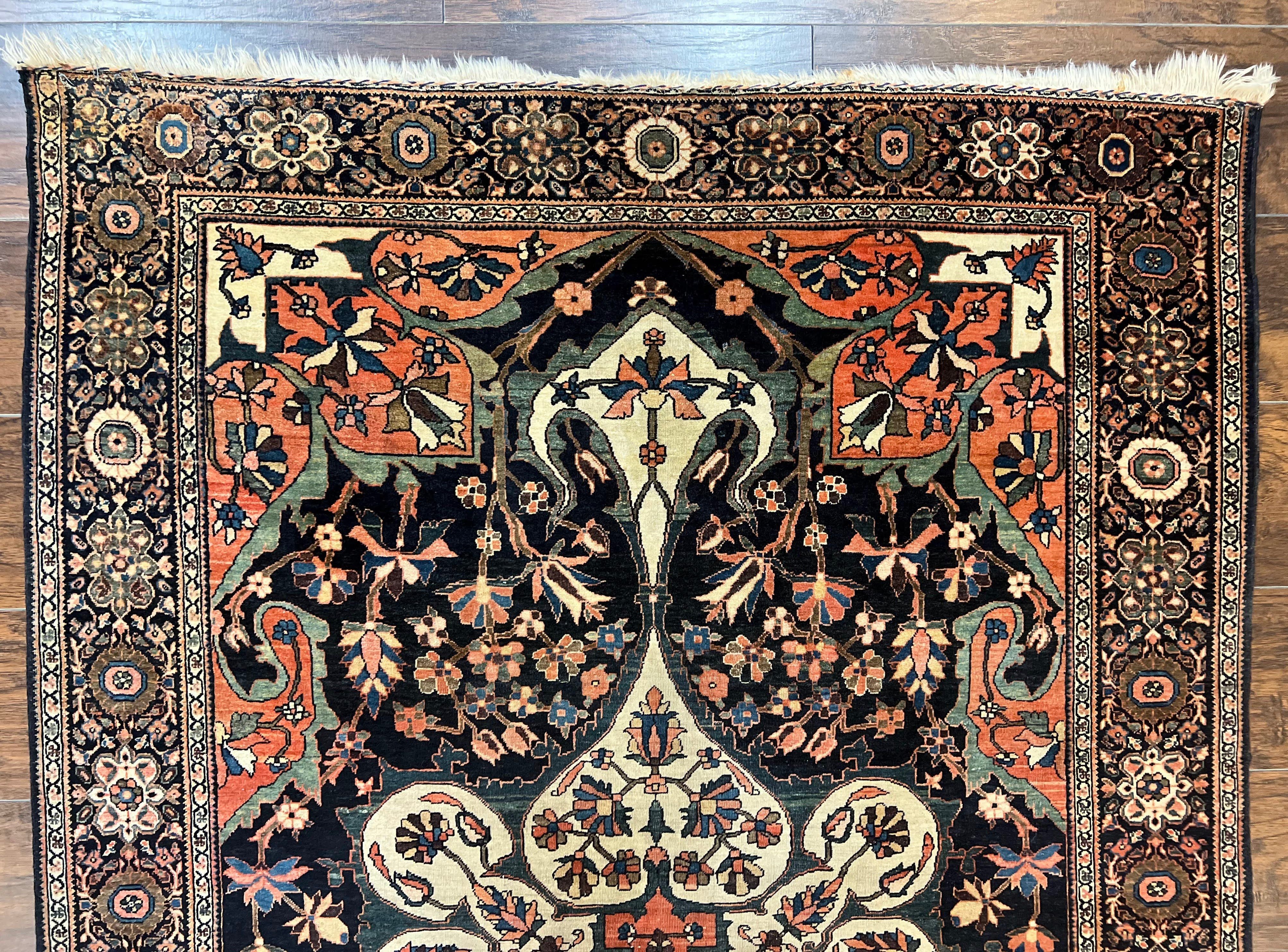 Antique Persian Sarouk Rug 4x7, Sarouk Farahan Carpet, 1880s Antique Oriental Rug, Late 19th Century, Handmade, Medallion, Cream Navy Red - Jewel Rugs