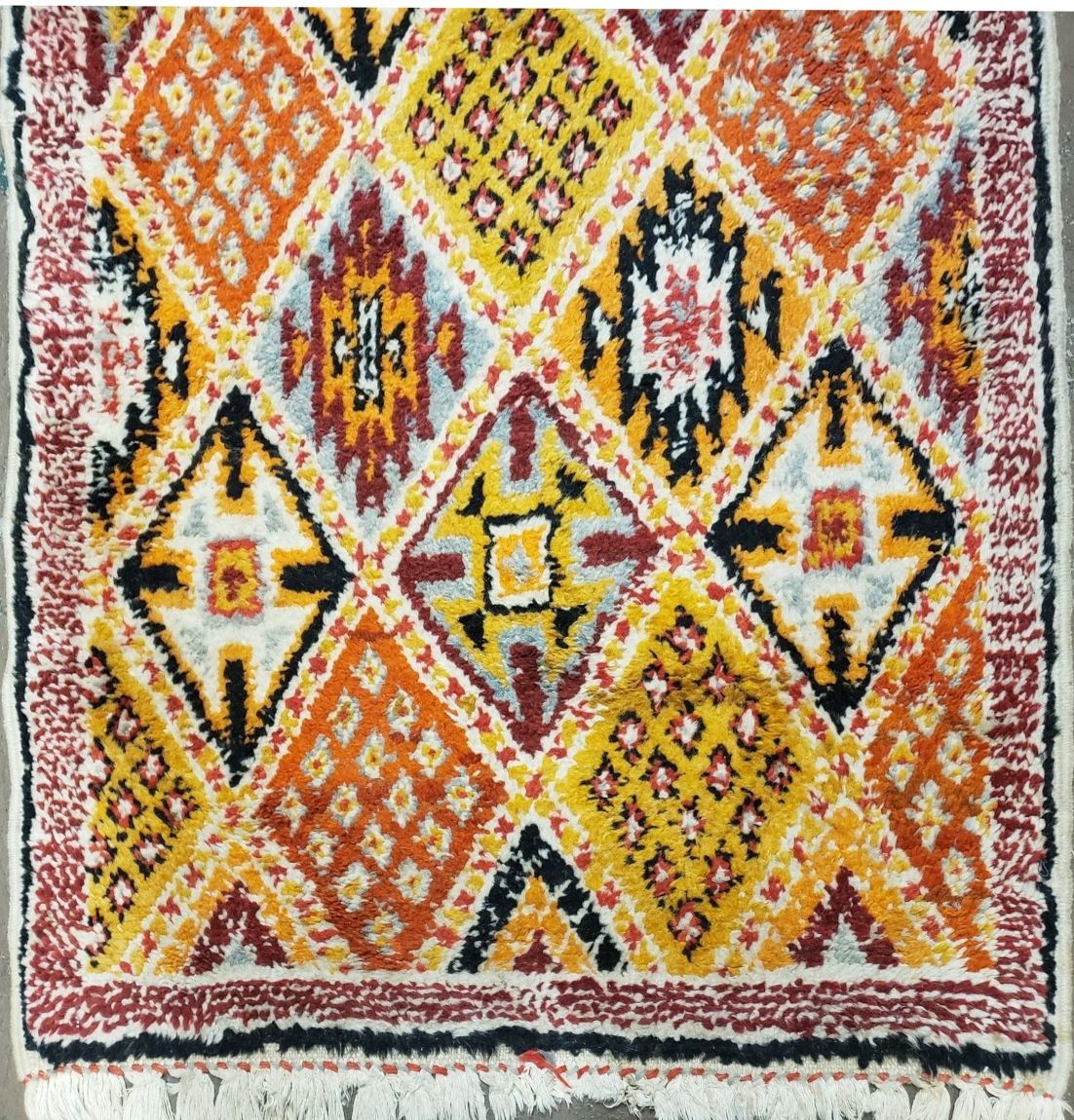 Moroccan Rug 3x5 Vintage Handmade Tribal Rug, Colorful Rug, Orange Yellow Red, Boujad Rug, Boho Beni Ourain Checkered Panel Wool Rug, Berber - Jewel Rugs