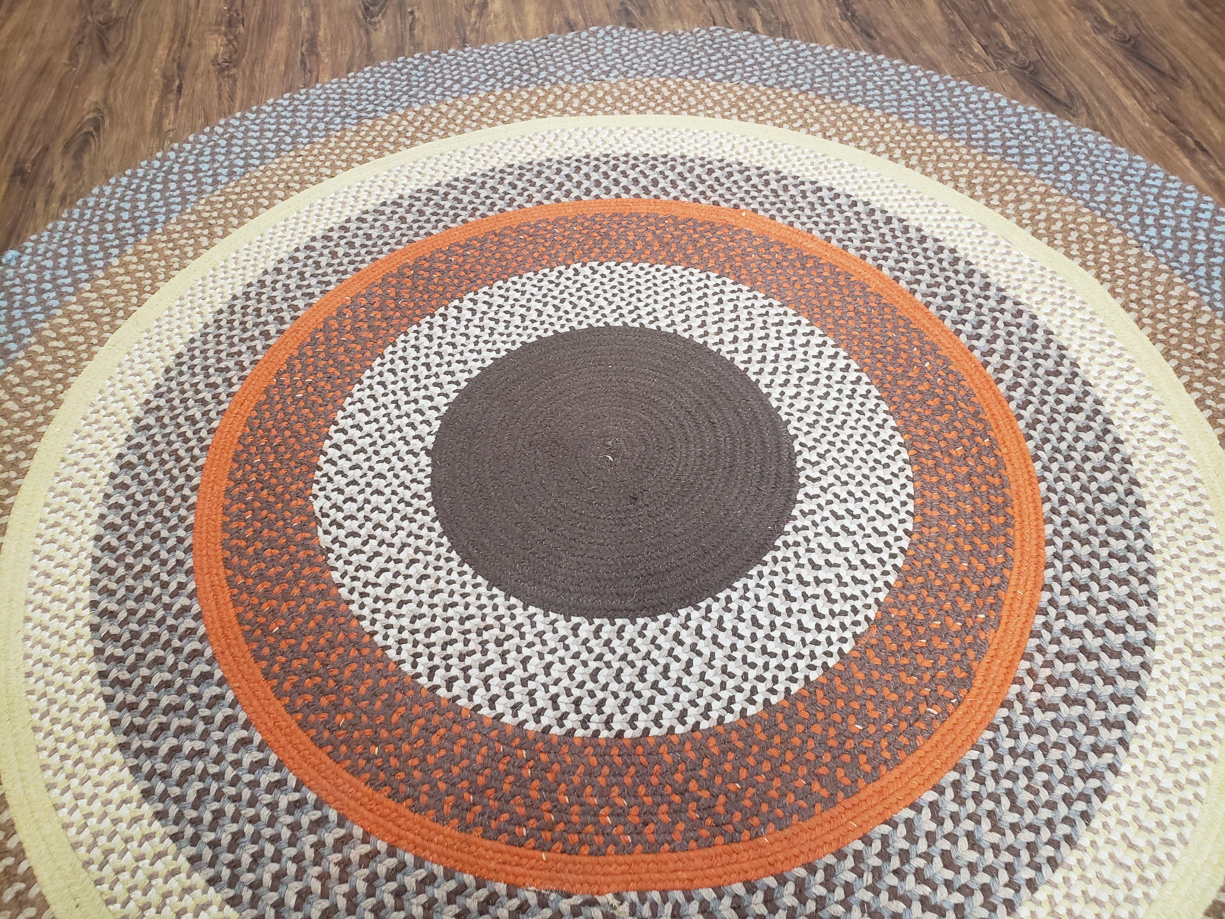 Vintage Round Braided Rug 6x6, Hand Braided Rug, 6ft Round Rug, Circular Braided Rug, American Braided Carpet, Multicolor Round Rug Colorful - Jewel Rugs