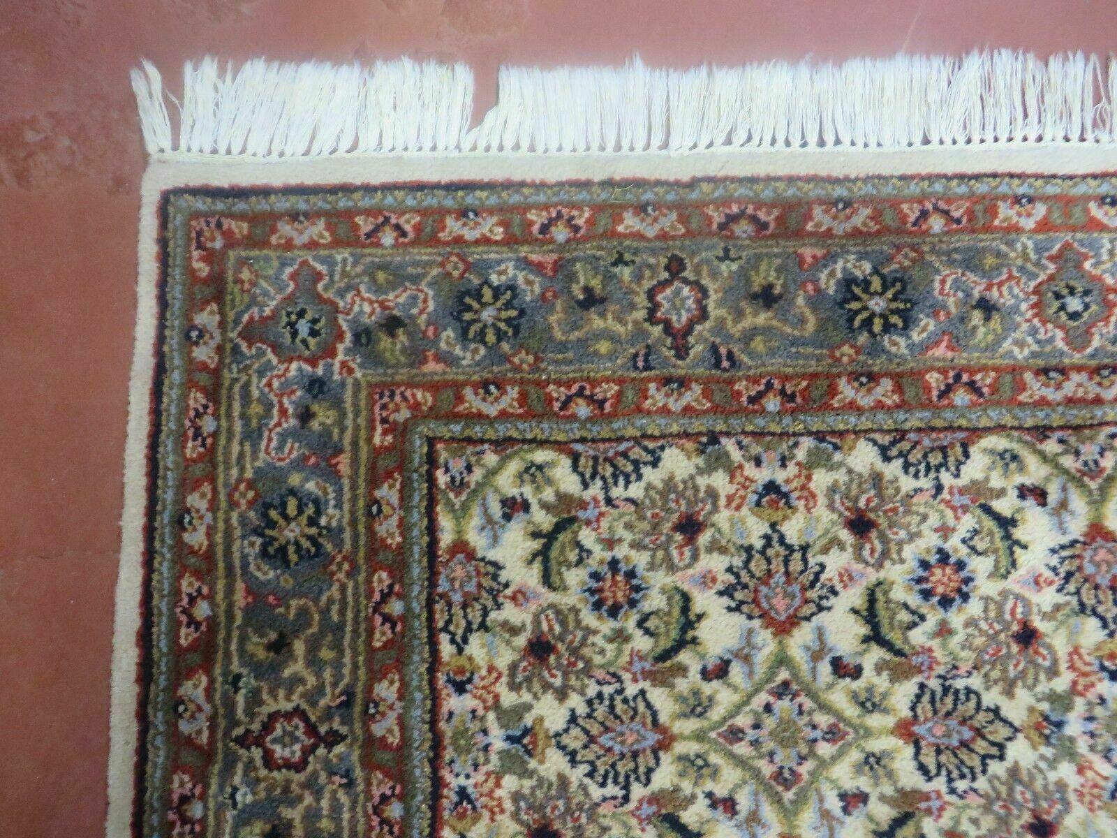 Vintage Rug 4x7 Indian Oriental Carpet, Handmade Hand Knotted Allover Floral Wool Rug 4 x 7, Beige Blue Red, Jaipur Rug, Indo Persian Rug - Jewel Rugs