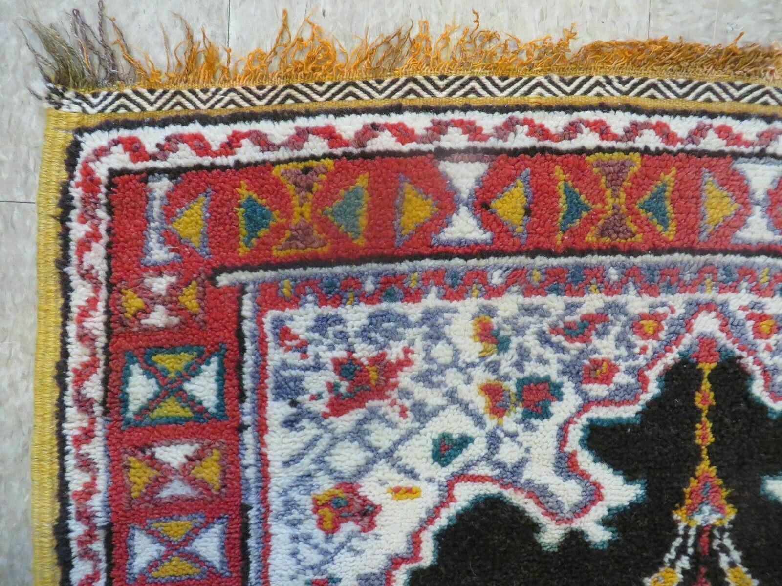 Antique Moroccan Runner Rug 3x7, Moroccan Prayer Rug, Double Mehrab Prayer Arches, Black and Red, Hand-Knotted Wool Carpet, Hallway Rug Nice - Jewel Rugs