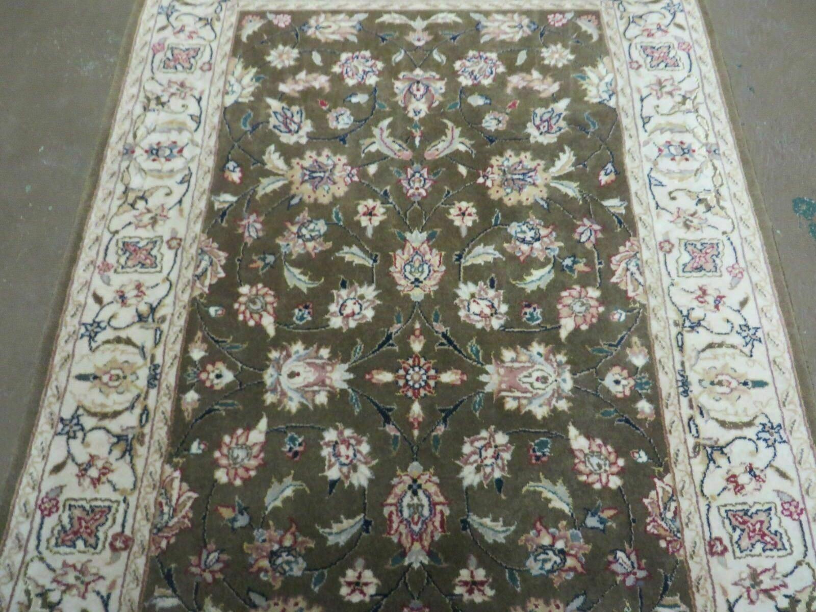 3x5 Handmade Indian Jaipur Wool Rug Vintage Carpet Hand Knotted Floral Allover - Jewel Rugs