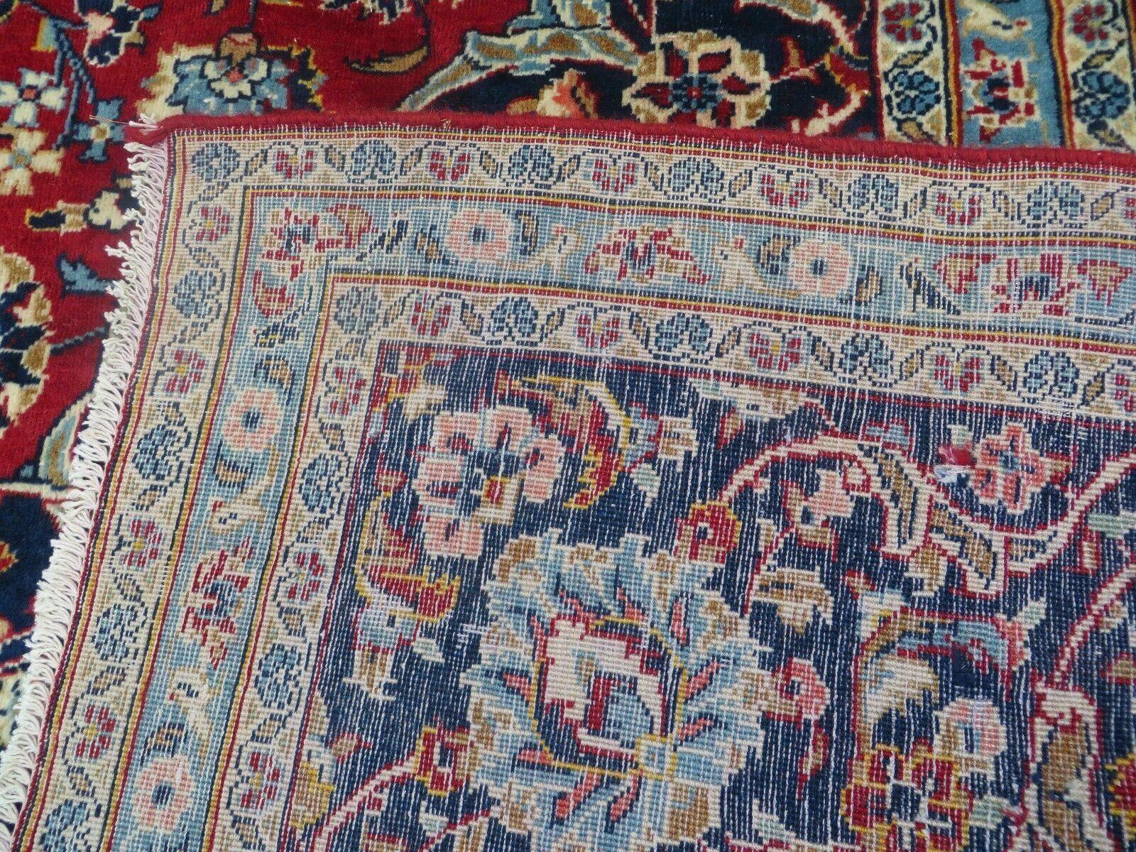 Vintage Persian Kashan Rug 10x13, Hand Knotted Room Sized Carpet, Red Light Blue Dark Blue, Wool, Traditional, Medallion and Corner Design - Jewel Rugs