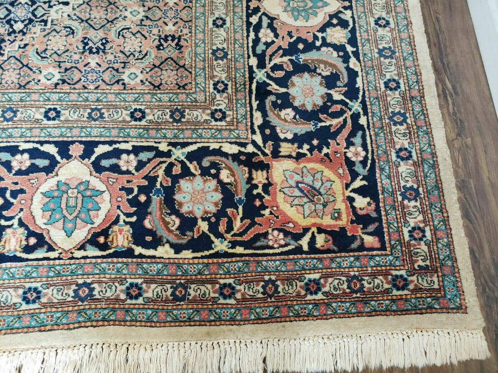 Persian Tabriz Rug 12x17, Allover Herati Pattern, High Quality Wool Rug, 12 x 17 Oriental Carpet, Hand Knotted, Blue Salmon Red Beige, Vintage Rug - Jewel Rugs