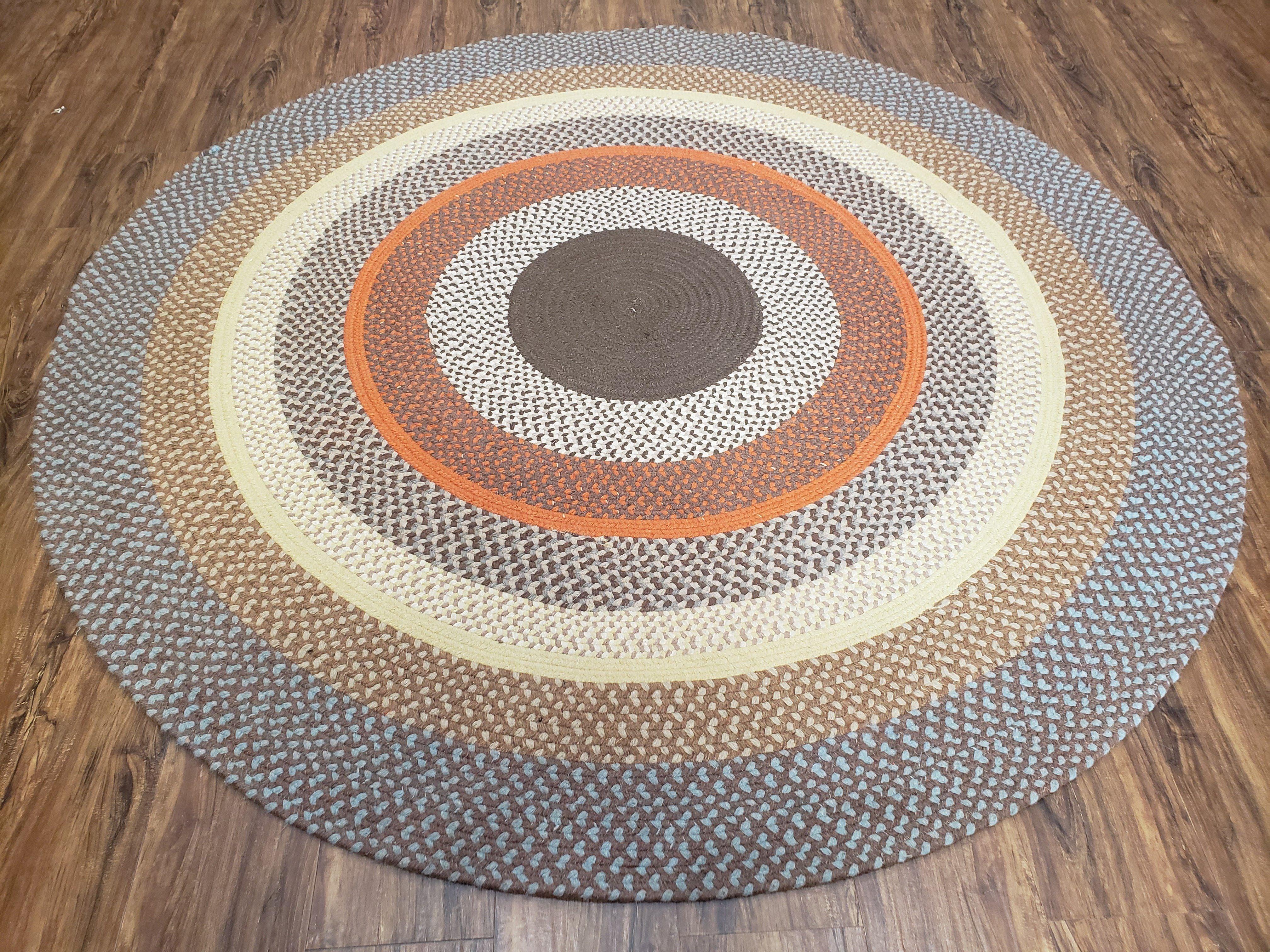 Vintage Round Braided Rug 6x6, Hand Braided Rug, 6ft Round Rug, Circular Braided Rug, American Braided Carpet, Multicolor Round Rug Colorful - Jewel Rugs