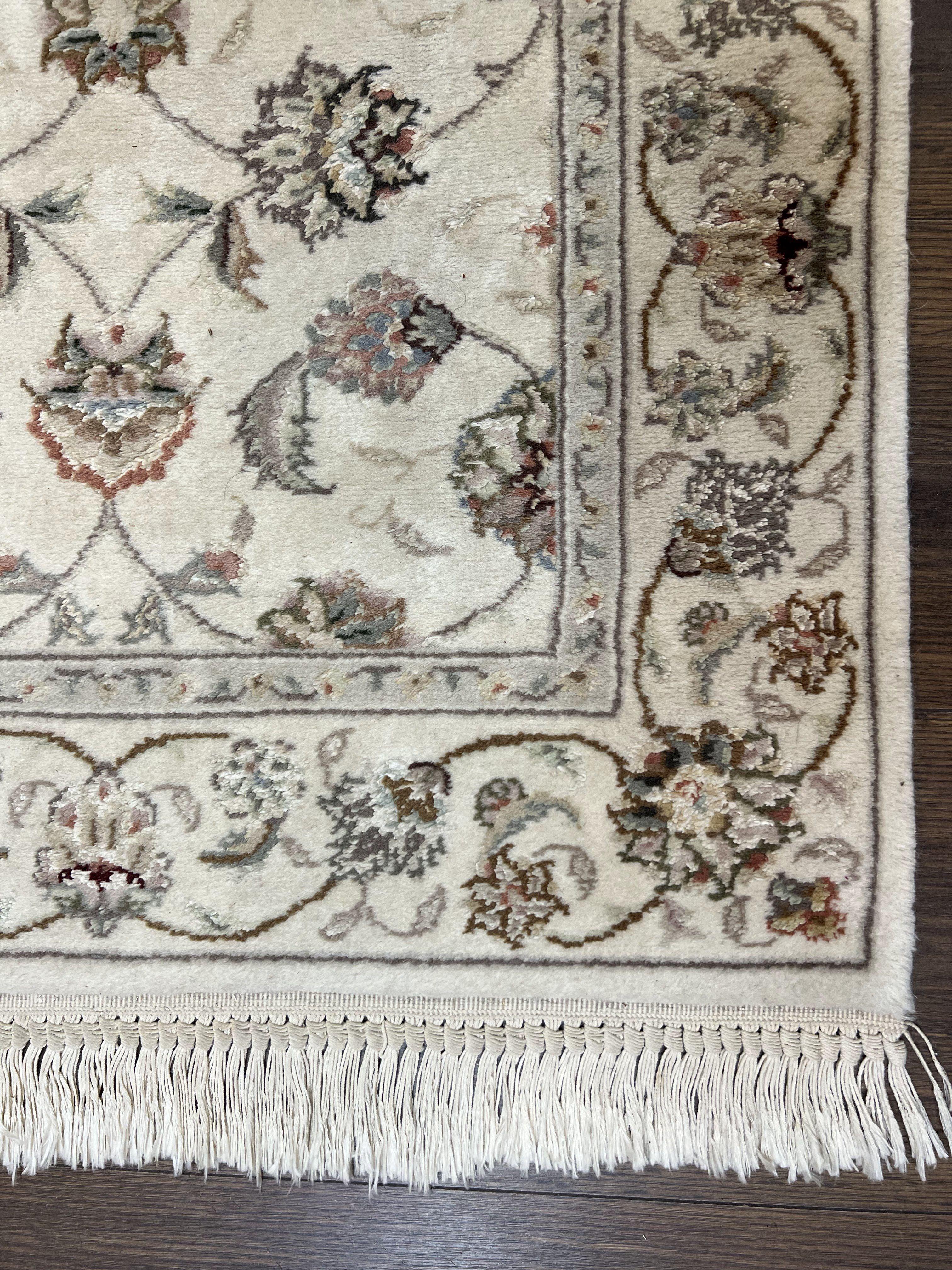 Sino Persian Runner Rug 2 x 6, Vintage Hand-Knotted Wool Ivory & Taupe Floral Hallway Rug, Traditional Fine Oriental Rug, Short Runner 2x6 - Jewel Rugs