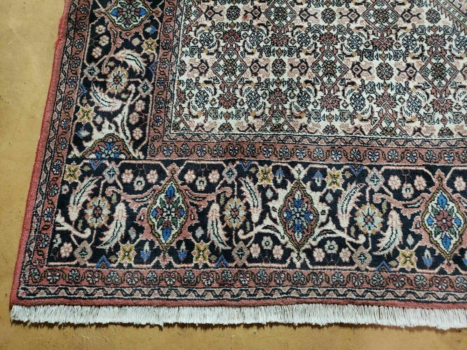 Persian Bidjar Rug 7x10 - Herati Mahi Pattern - High Quality Vintage Oriental Bijar Carpet - 7 x 10 Rug - Handmade Wool Rug - Red Beige Dark Blue - Room Sized - Jewel Rugs