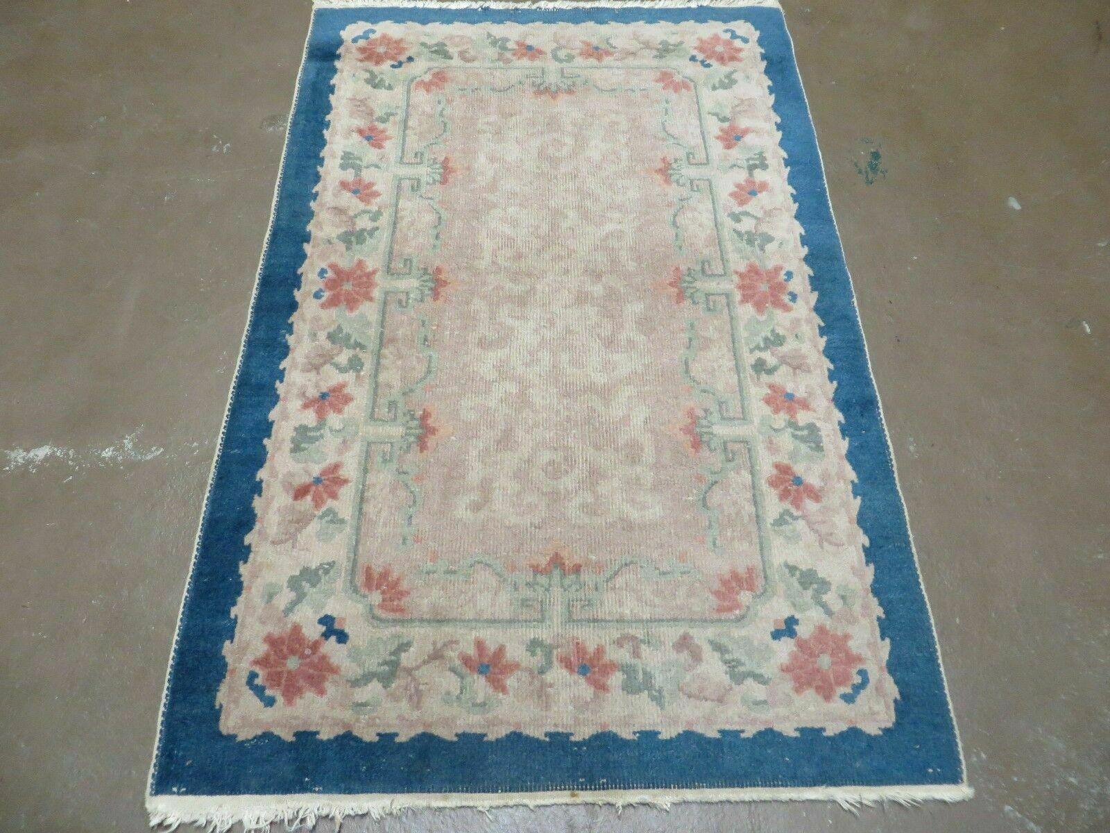 Antique Chinese Rug 2.5 x 4 Gray and Blue Wool Carpet Fette Nichols - Jewel Rugs