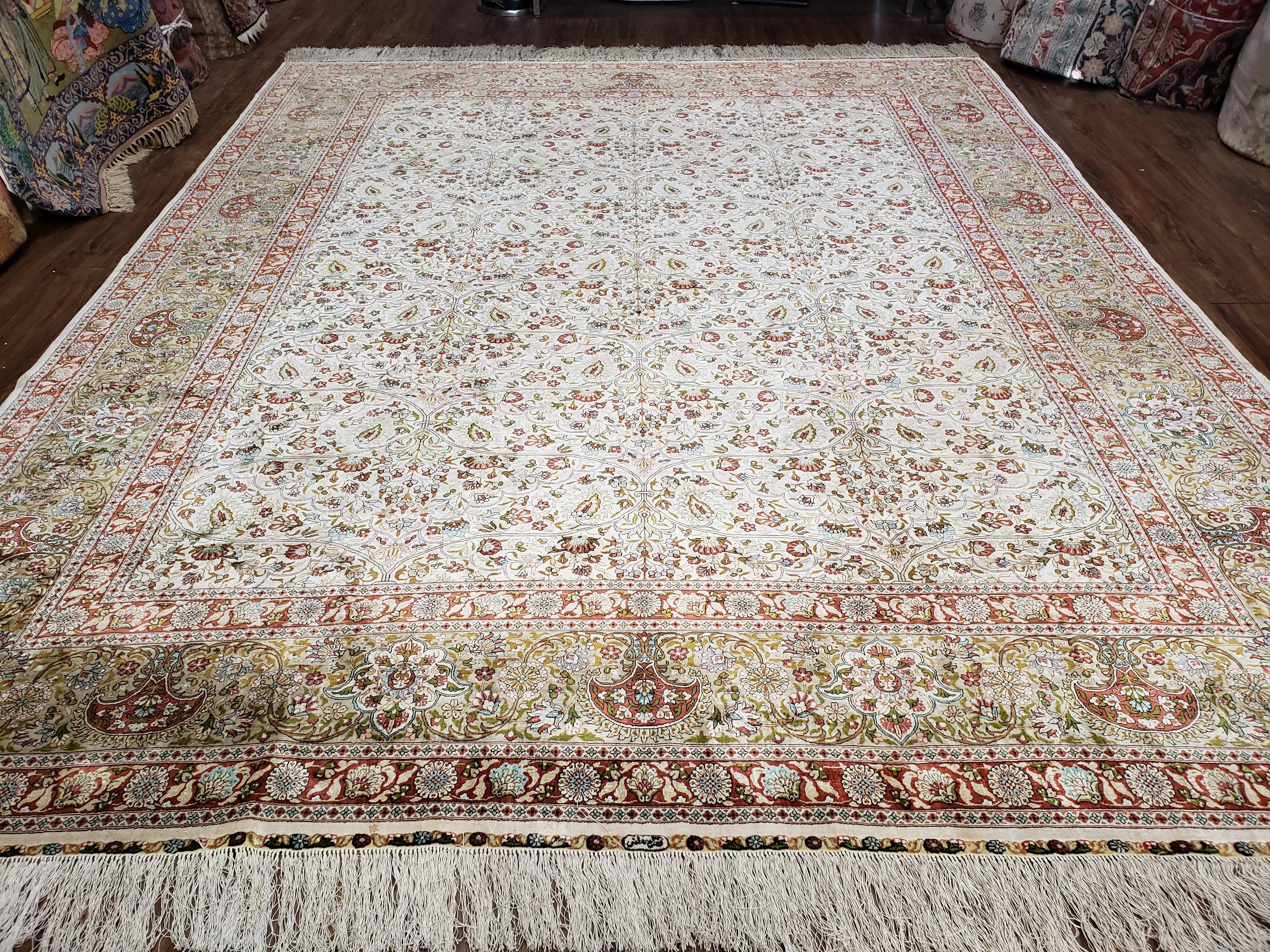 Stunning Silk Hereke Rug 8x10, Super Fine 500+ KPSI, Signature Master Weaver, Room Sized All Silk Turkish Carpet, Silk on Silk, Masterpiece - Jewel Rugs