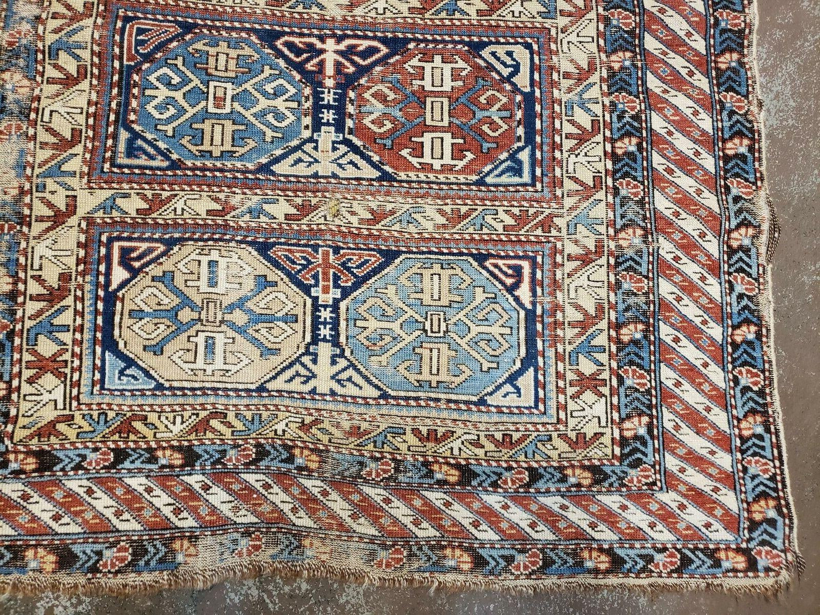 3' 4" X 4' 11" Antique Handmade Shirvan Kazak Caucasian Wool Rug Colorful - Jewel Rugs