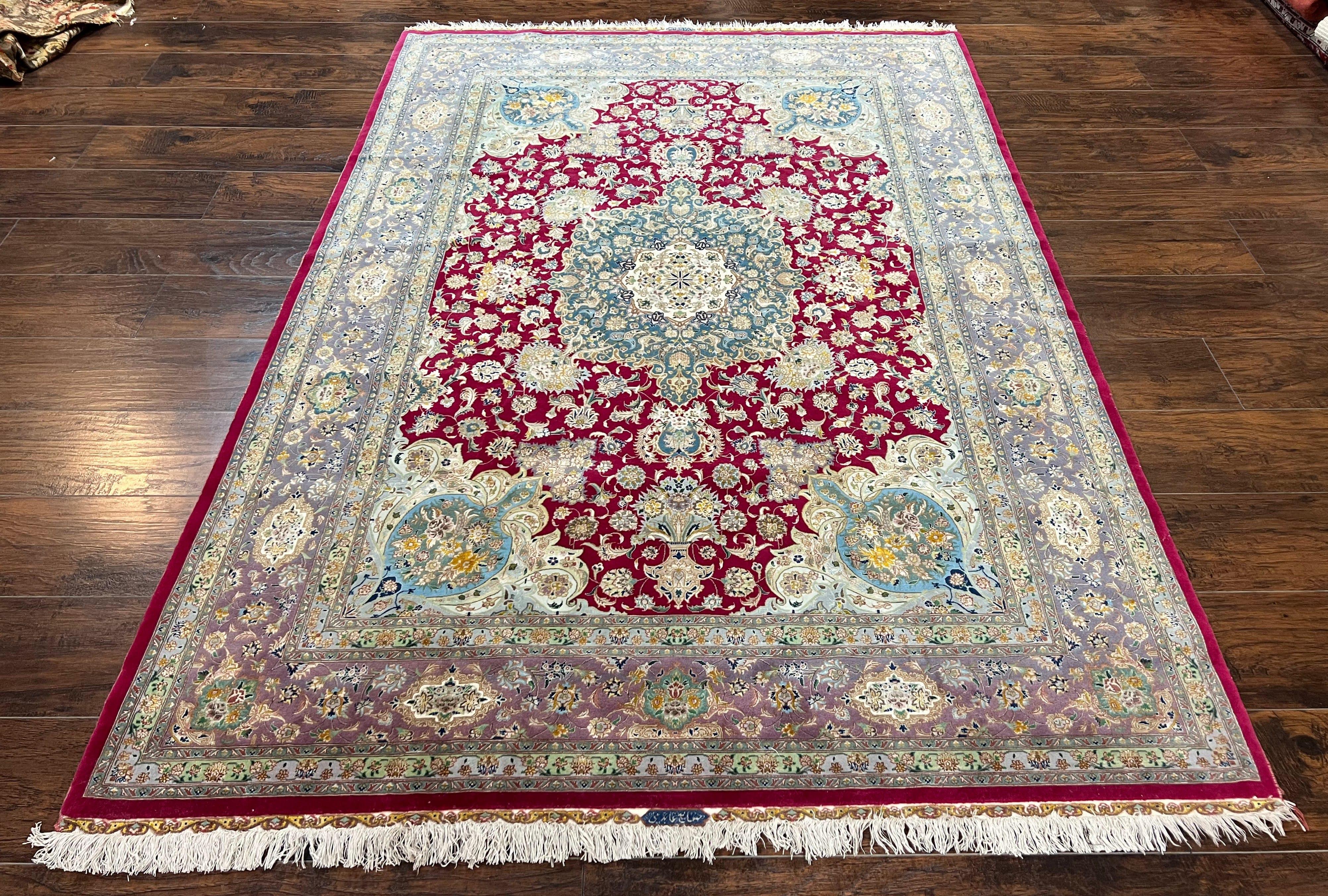 Stunning Persian Tabriz Rug 5x7, Signed by Masterweaver, Maroon, Floral Medallion, Ultra Fine 70 Raj 625 KPSI, Kork Wool Silk Foundation, Handmade - Jewel Rugs